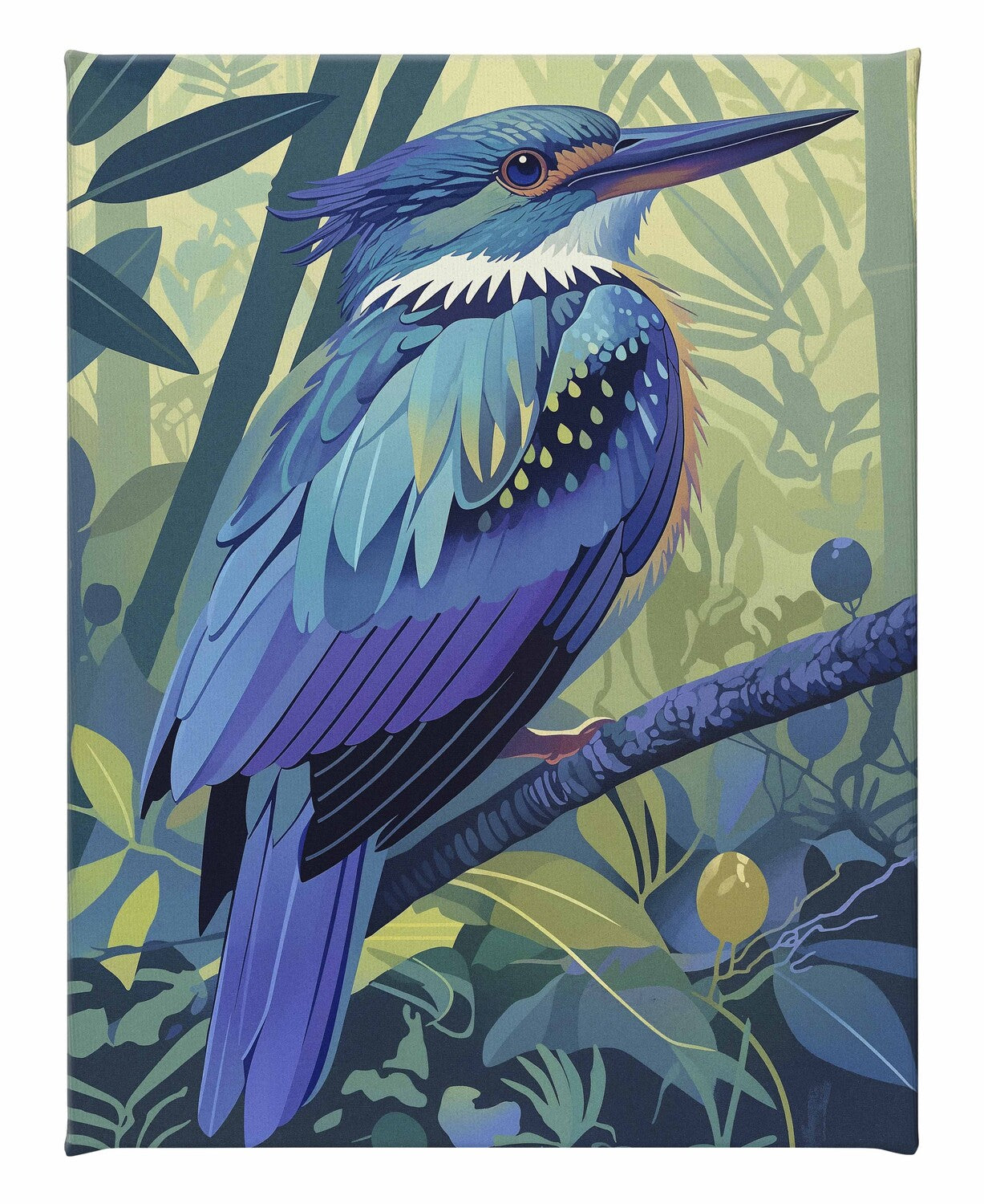 Tropical Splendor - Kingfisher in Lush Jungle - Gallery Wrapped Canvas