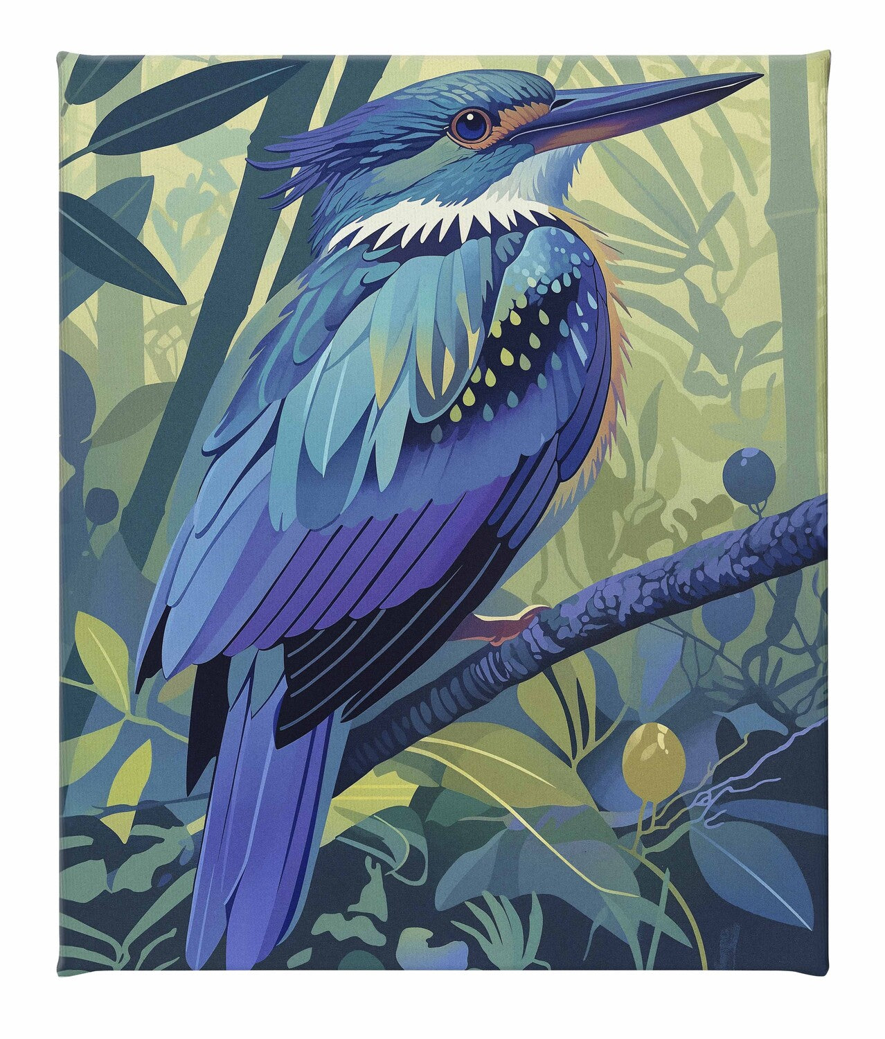 Tropical Splendor - Kingfisher in Lush Jungle - Gallery Wrapped Canvas