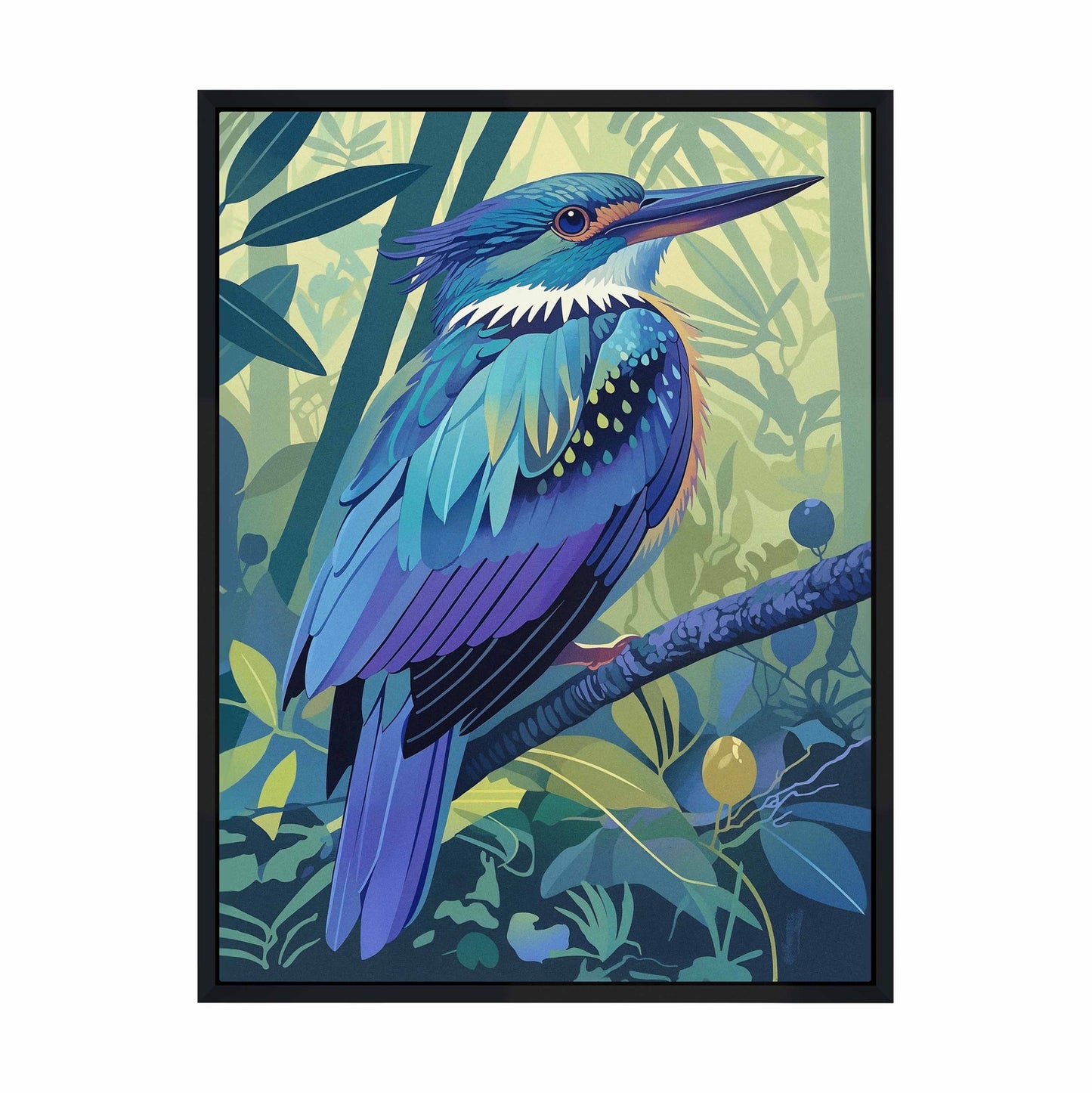Tropical Splendor - Kingfisher in Lush Jungle - Gallery Wrapped Canvas