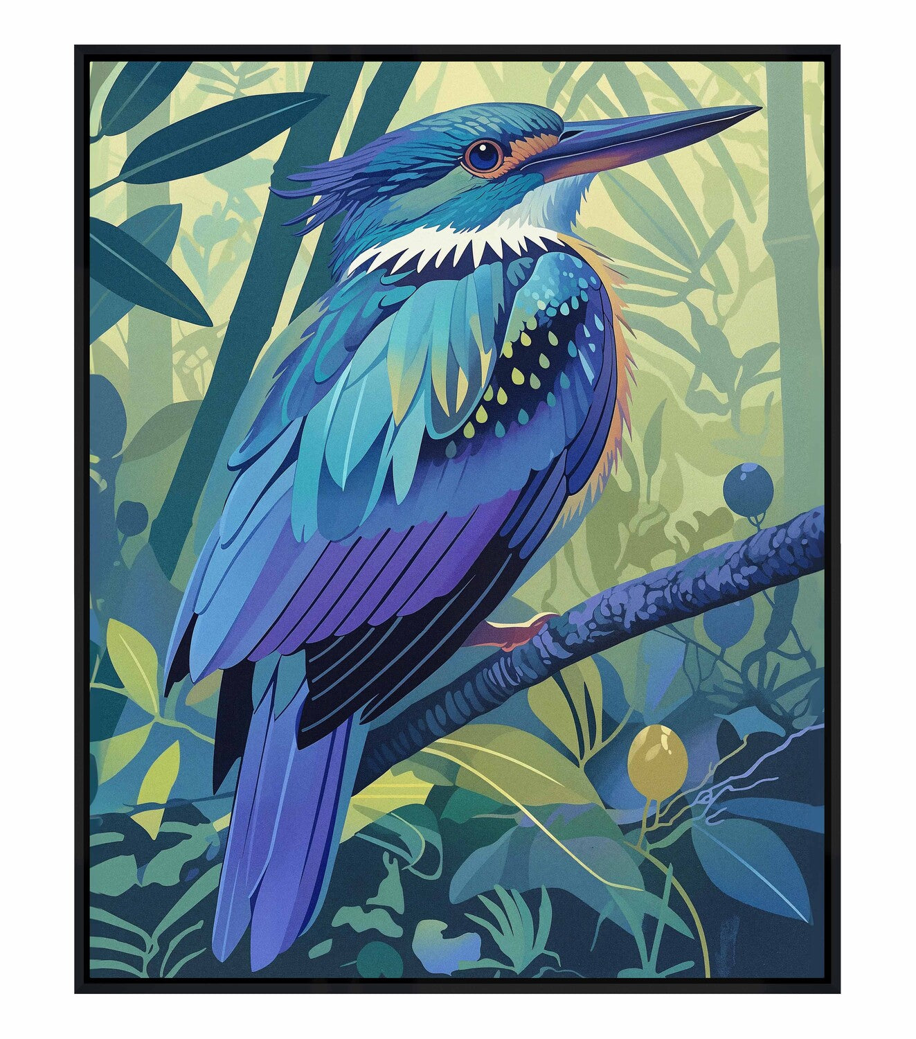 Tropical Splendor - Kingfisher in Lush Jungle - Gallery Wrapped Canvas