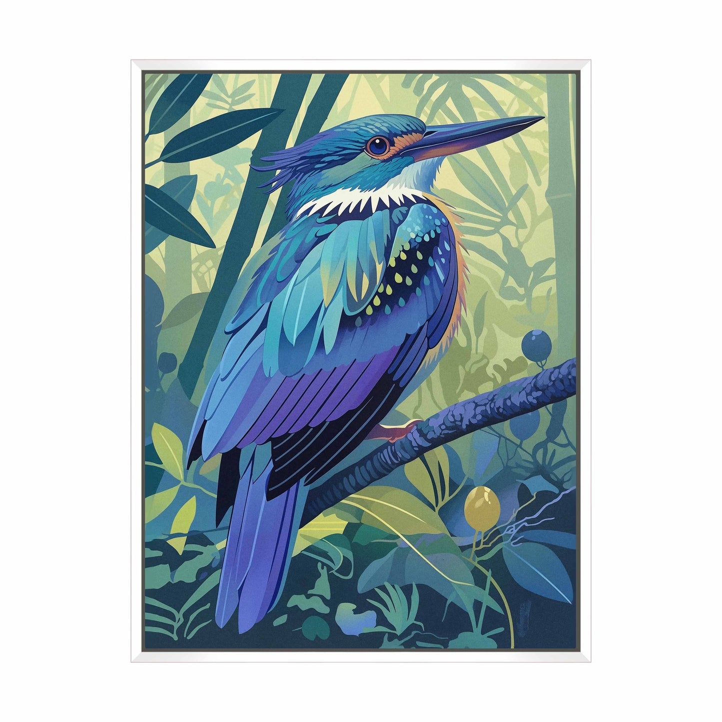 Tropical Splendor - Kingfisher in Lush Jungle - Gallery Wrapped Canvas