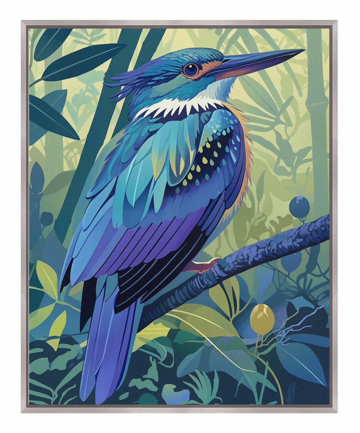 Tropical Splendor - Kingfisher in Lush Jungle - Gallery Wrapped Canvas
