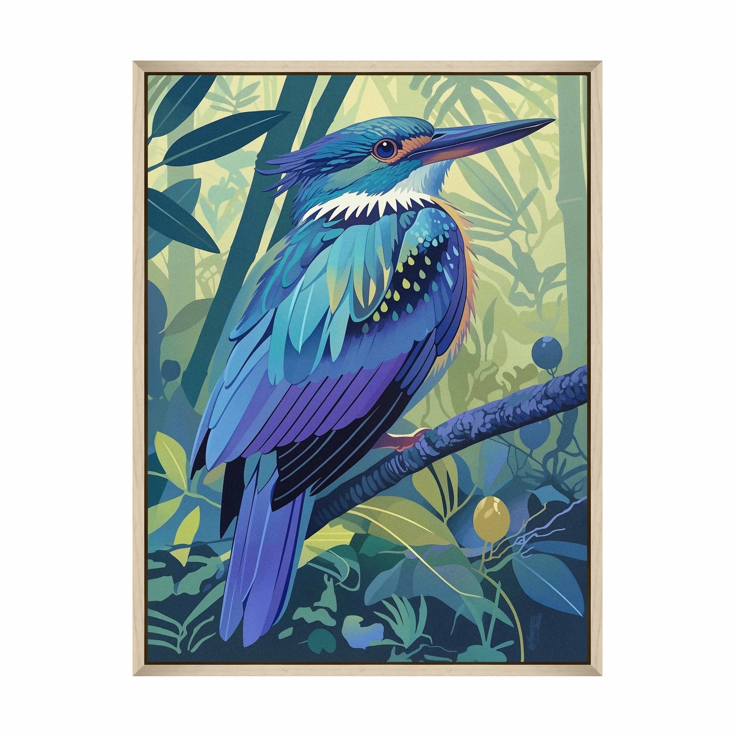 Tropical Splendor - Kingfisher in Lush Jungle - Gallery Wrapped Canvas