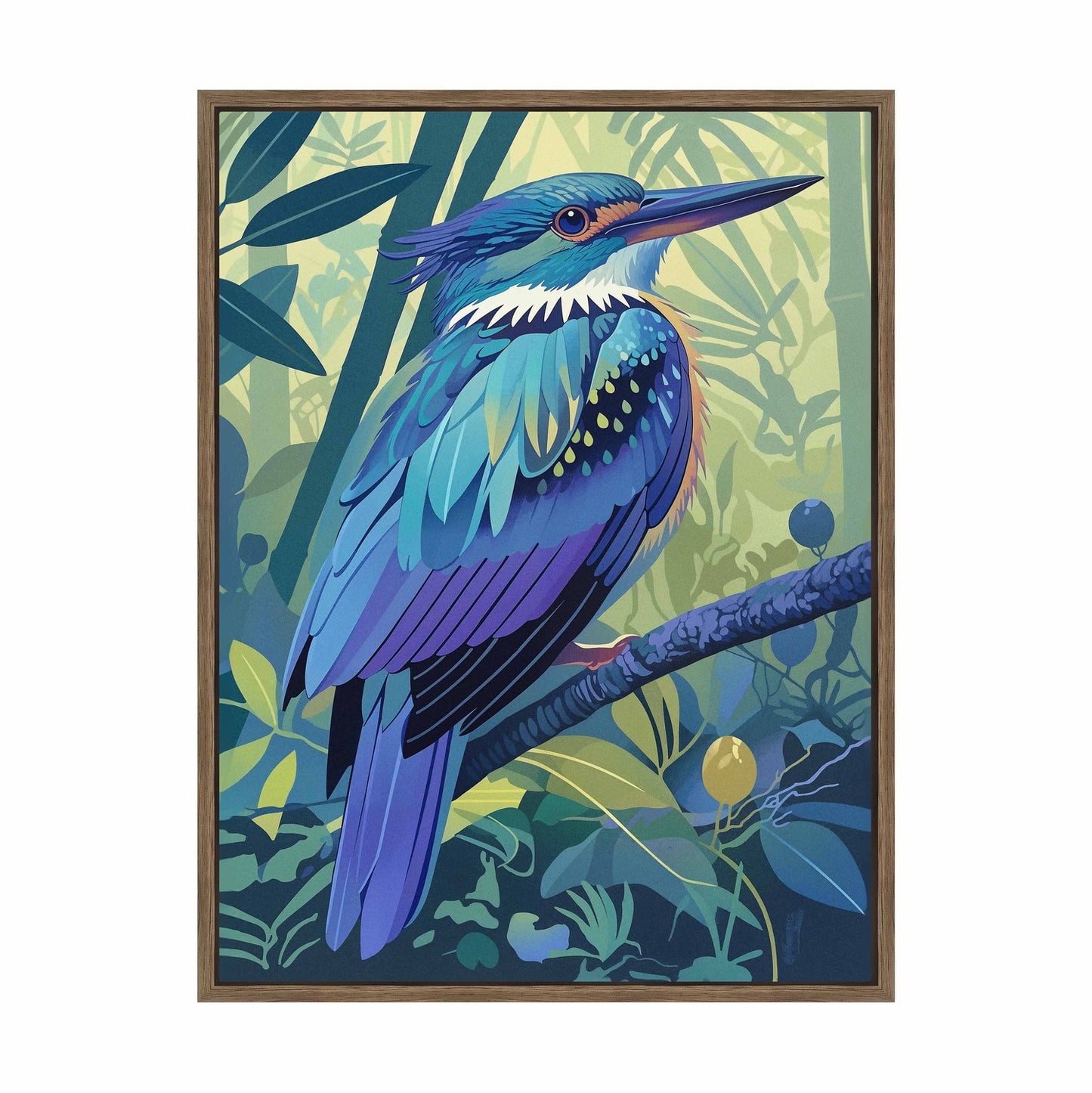 Tropical Splendor - Kingfisher in Lush Jungle - Gallery Wrapped Canvas