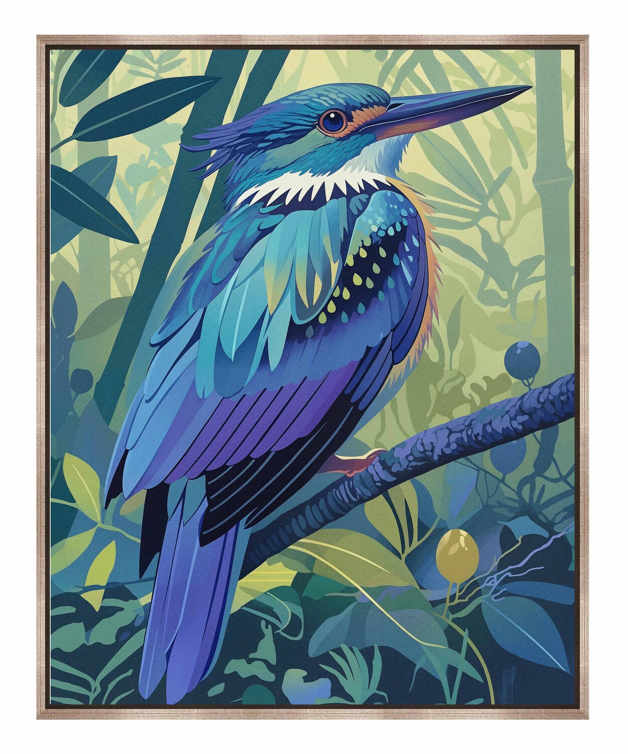 Tropical Splendor - Kingfisher in Lush Jungle - Gallery Wrapped Canvas