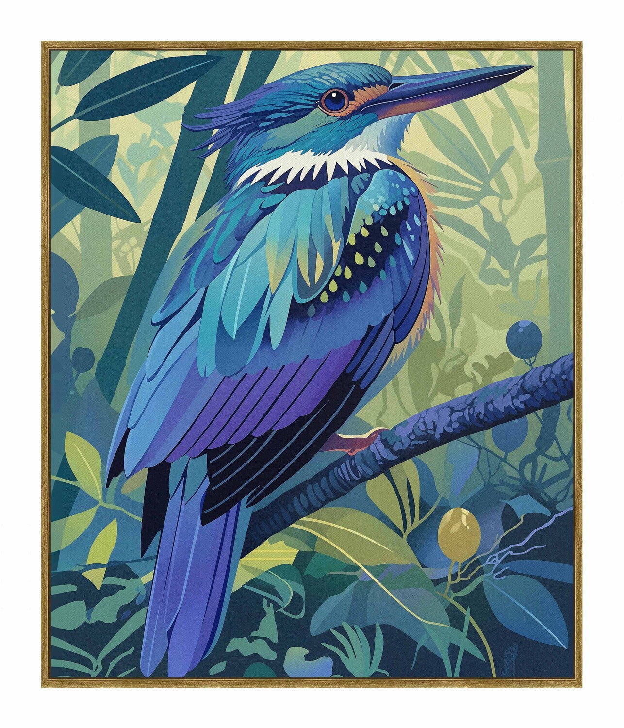 Tropical Splendor - Kingfisher in Lush Jungle - Gallery Wrapped Canvas