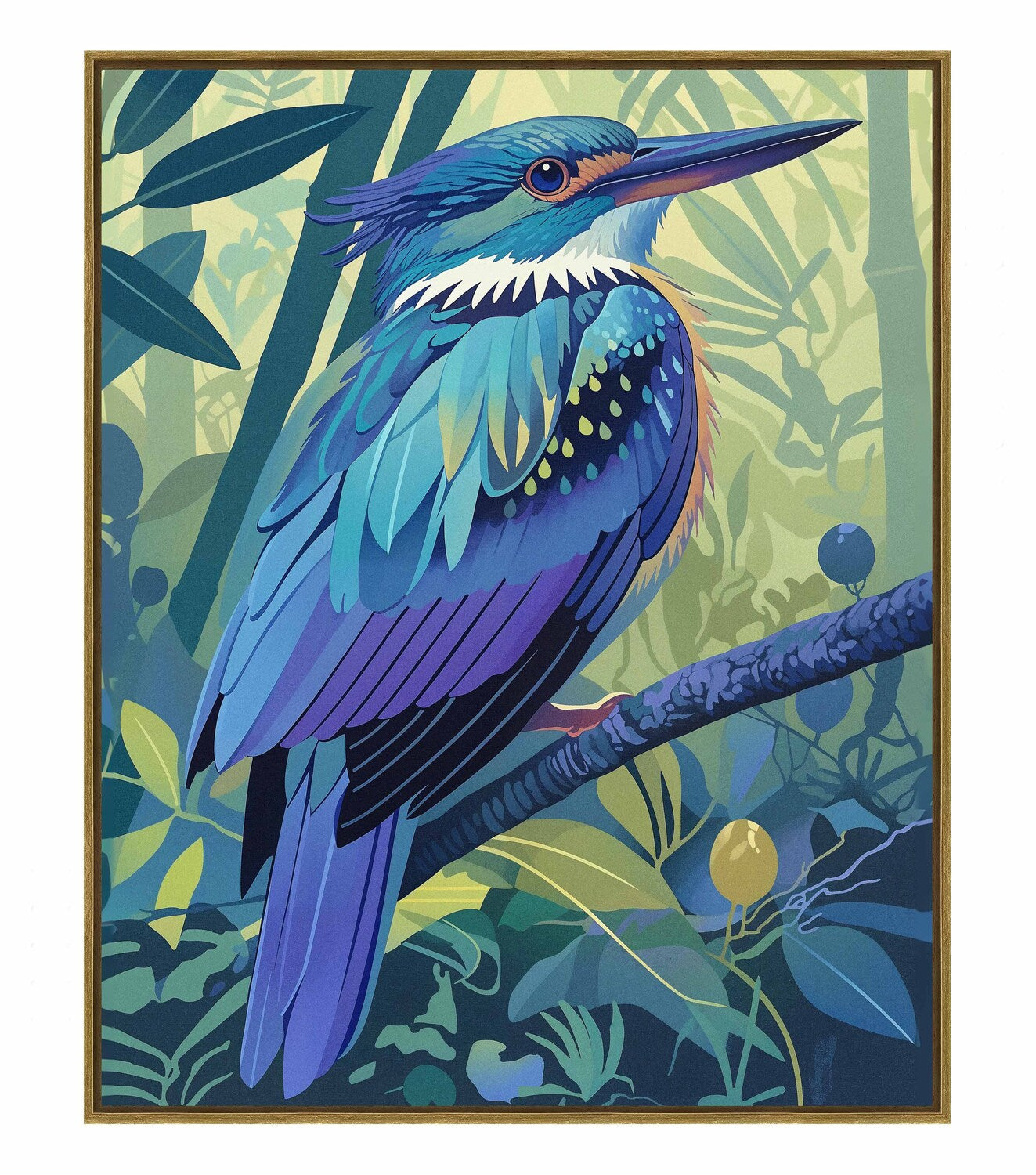 Tropical Splendor - Kingfisher in Lush Jungle - Gallery Wrapped Canvas