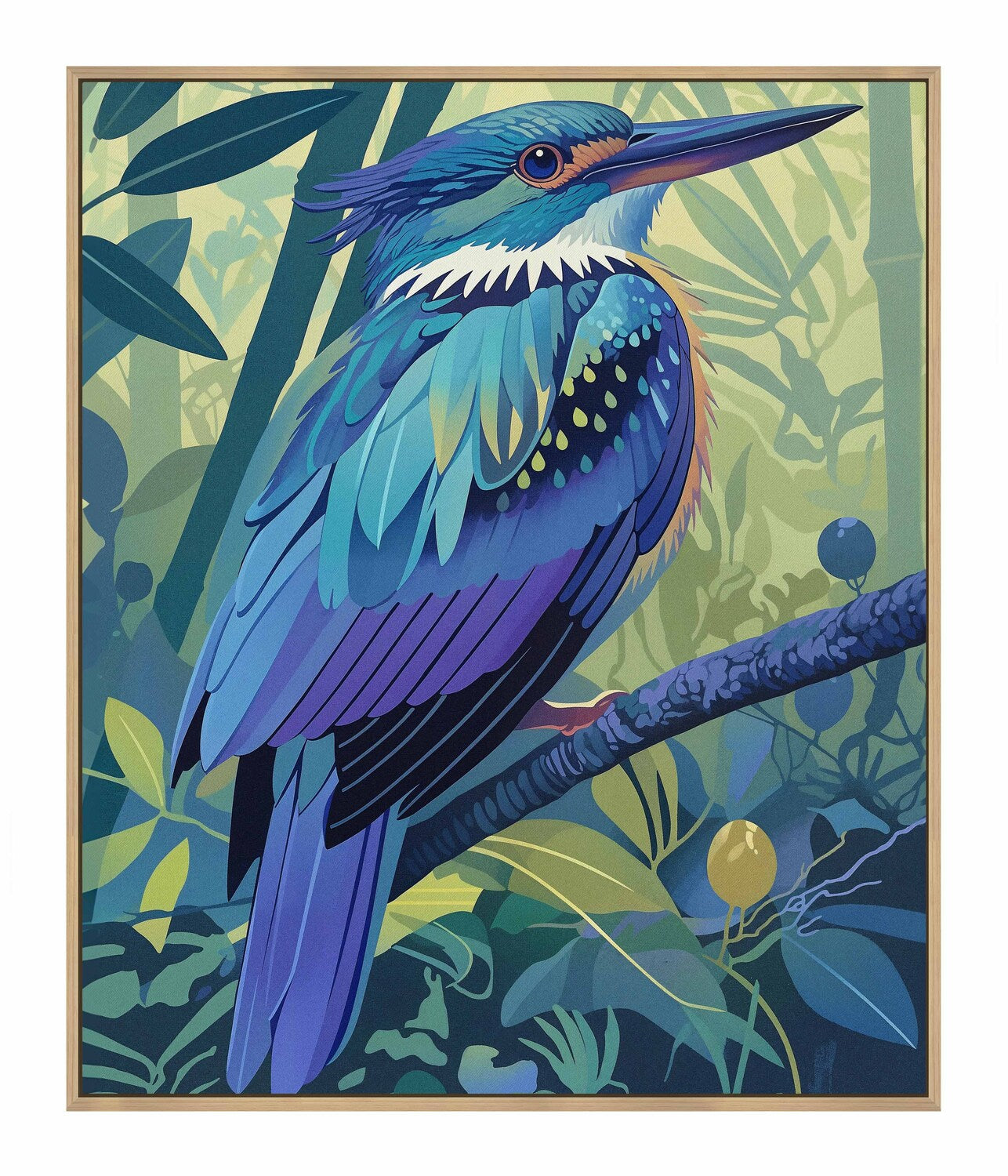 Tropical Splendor - Kingfisher in Lush Jungle - Gallery Wrapped Canvas