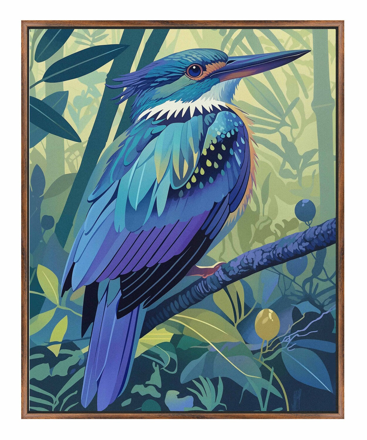 Tropical Splendor - Kingfisher in Lush Jungle - Gallery Wrapped Canvas