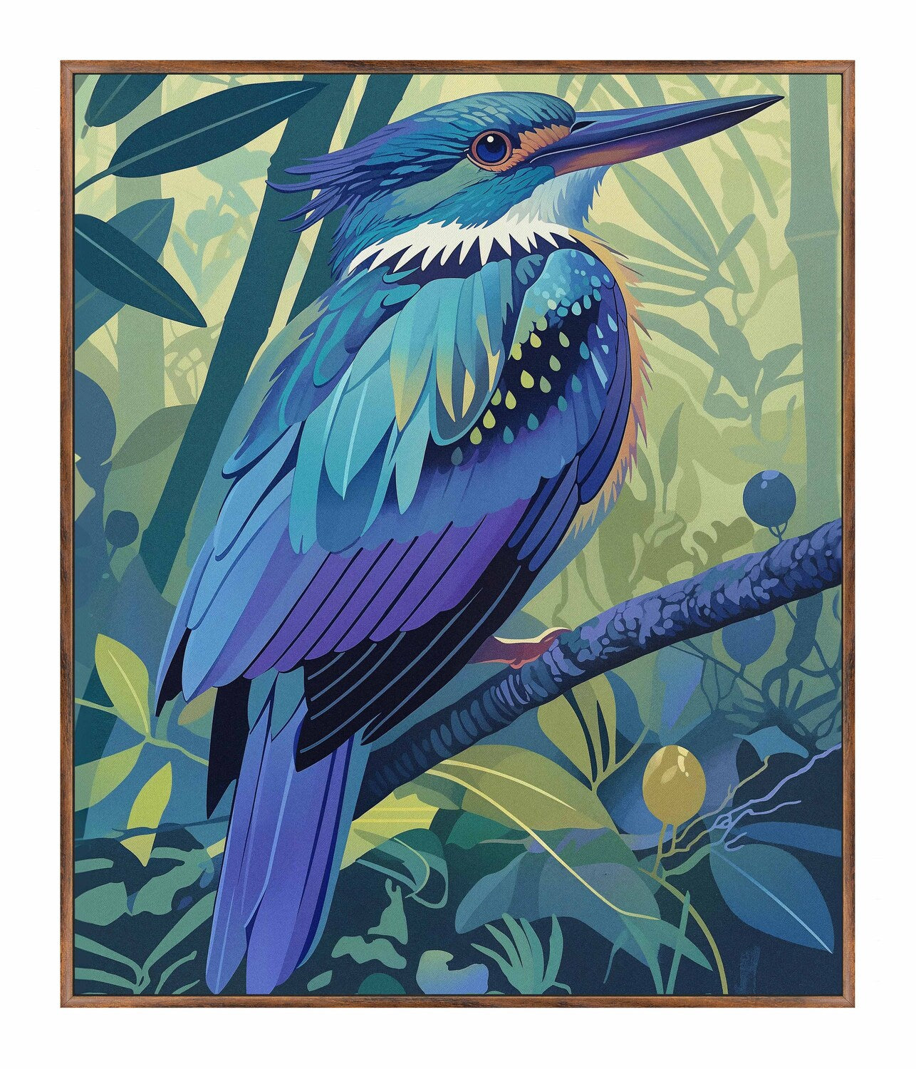 Tropical Splendor - Kingfisher in Lush Jungle - Gallery Wrapped Canvas
