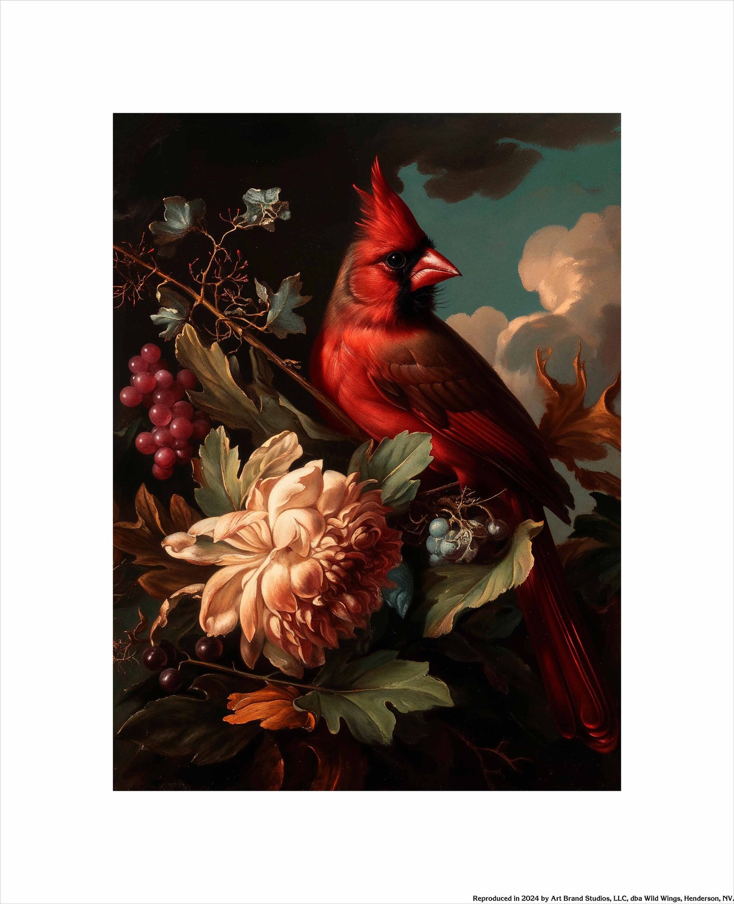Crimson Majesty - Cardinal Amongst Blooms - Art Prints