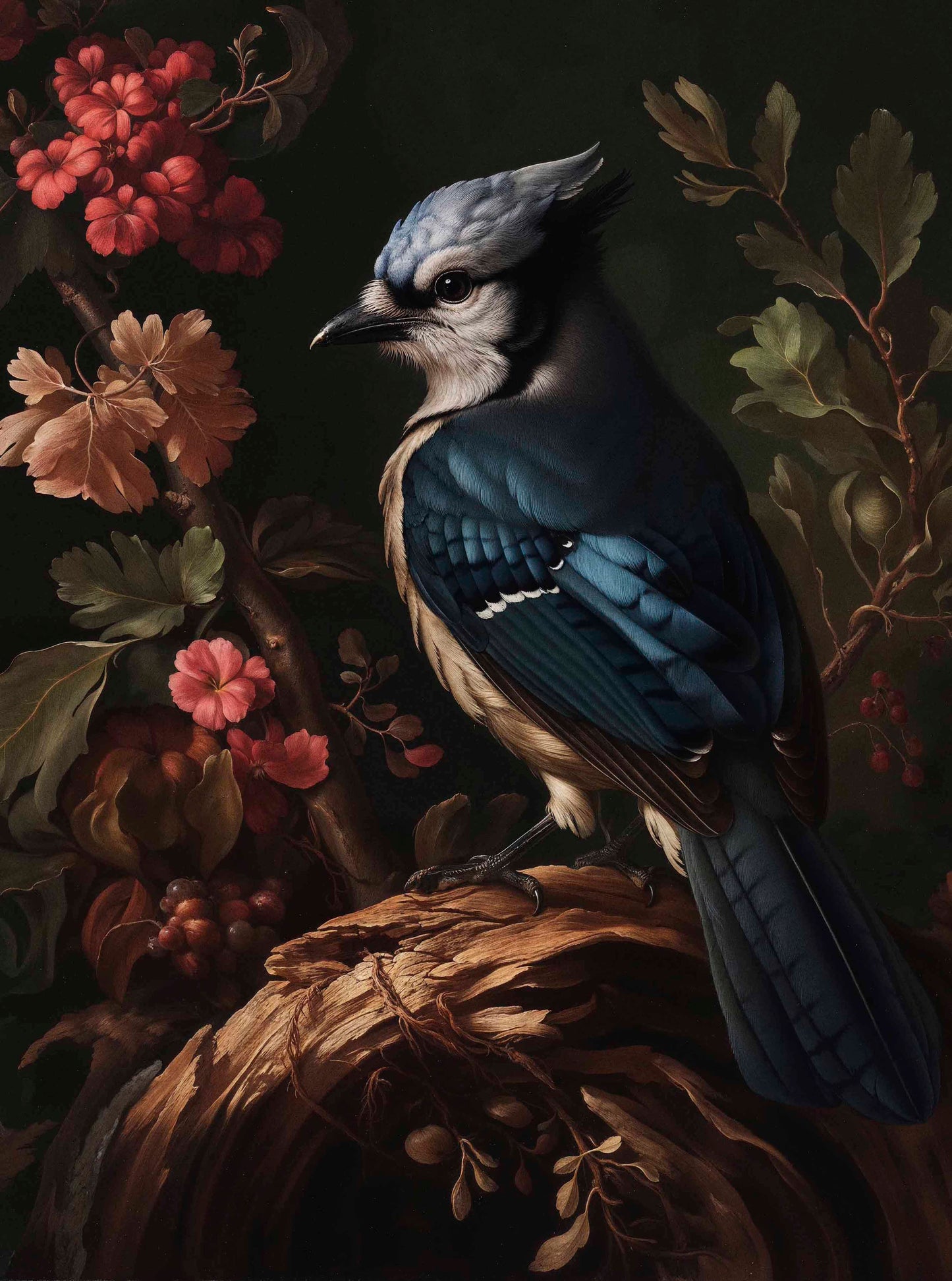 Elegance in Bloom - Blue Jay Amongst Flora - Limited Edition Canvas