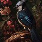 Elegance in Bloom - Blue Jay Amongst Flora - Limited Edition Canvas