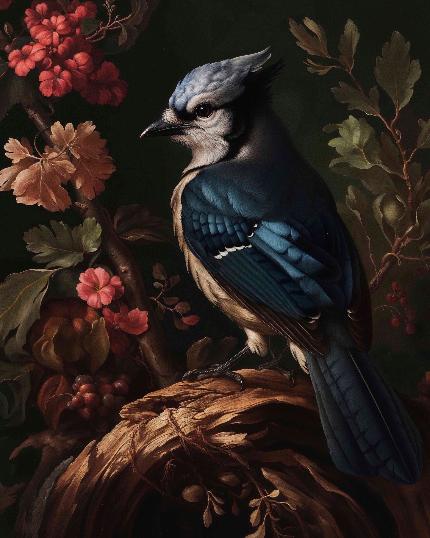 Elegance in Bloom - Blue Jay Amongst Flora - Limited Edition Canvas