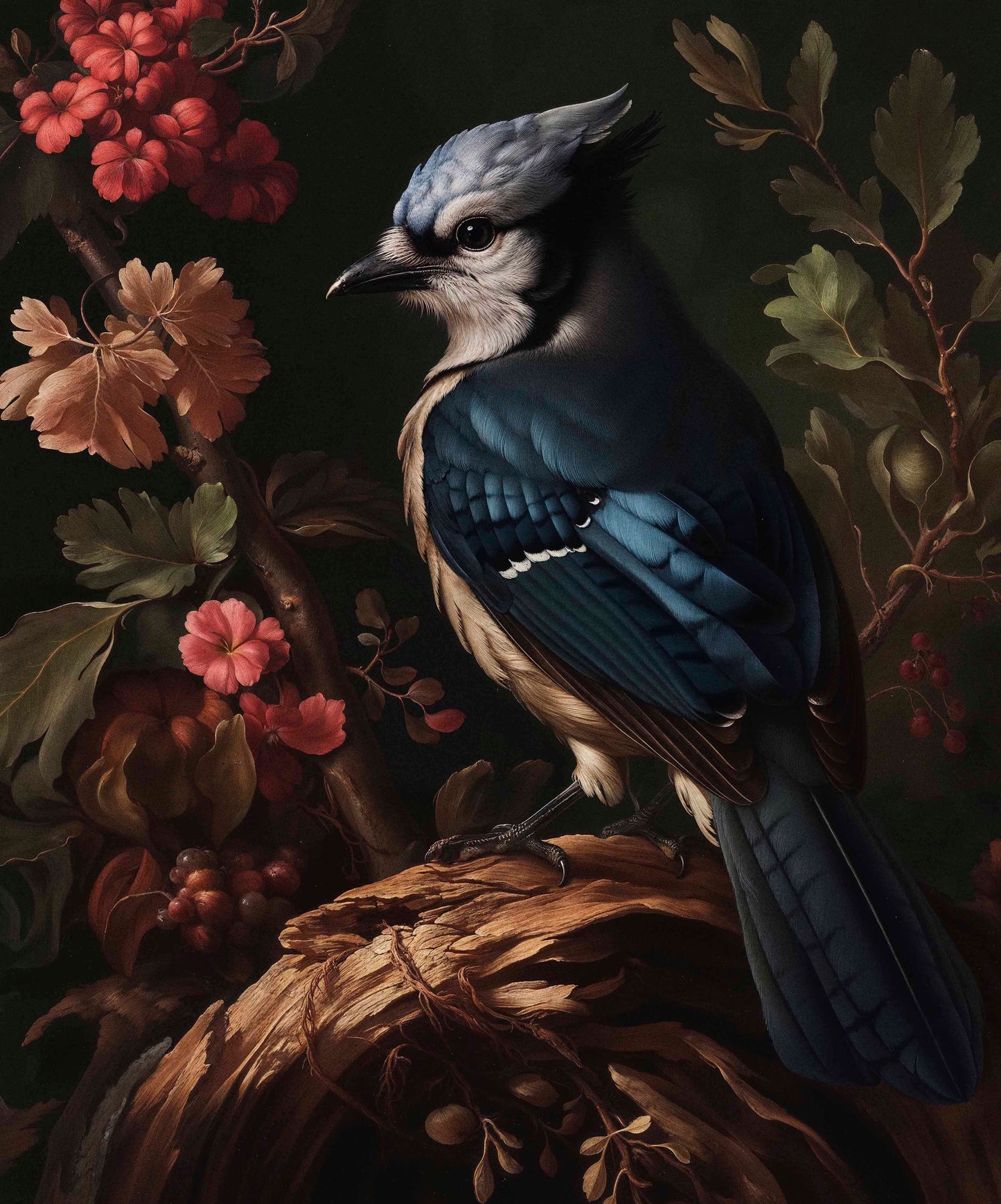 Elegance in Bloom - Blue Jay Amongst Flora - Limited Edition Canvas
