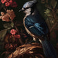 Elegance in Bloom - Blue Jay Amongst Flora - Limited Edition Canvas