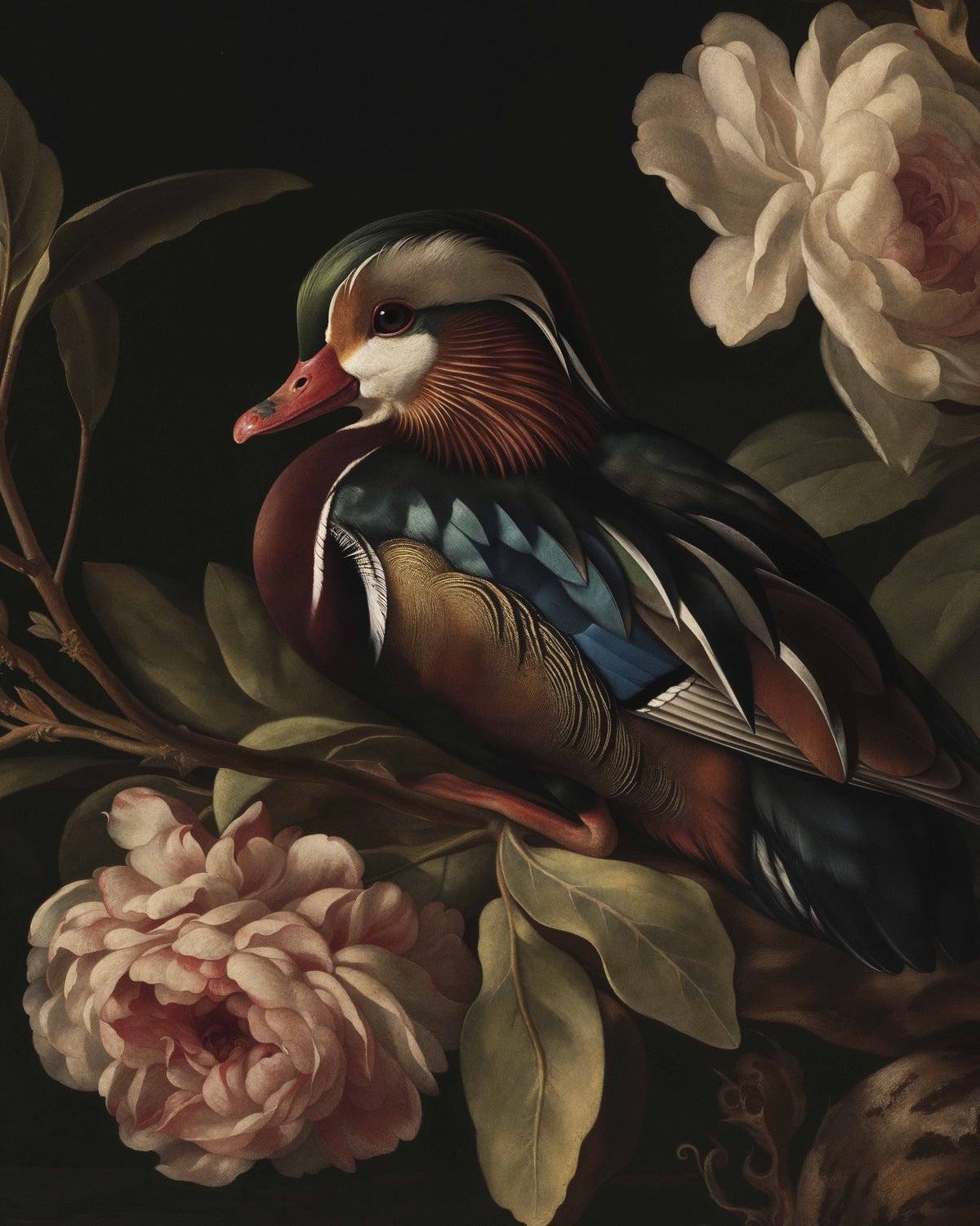 Opulent Harmony - Wood Duck with Blossoms - Limited Edition Canvas