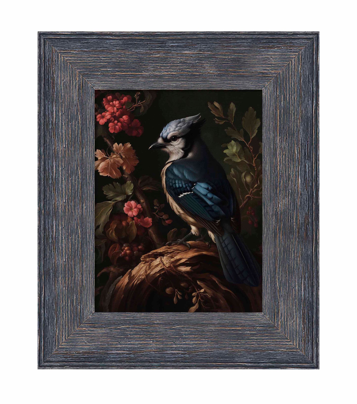 Elegance in Bloom - Blue Jay Amongst Flora - Limited Edition Canvas