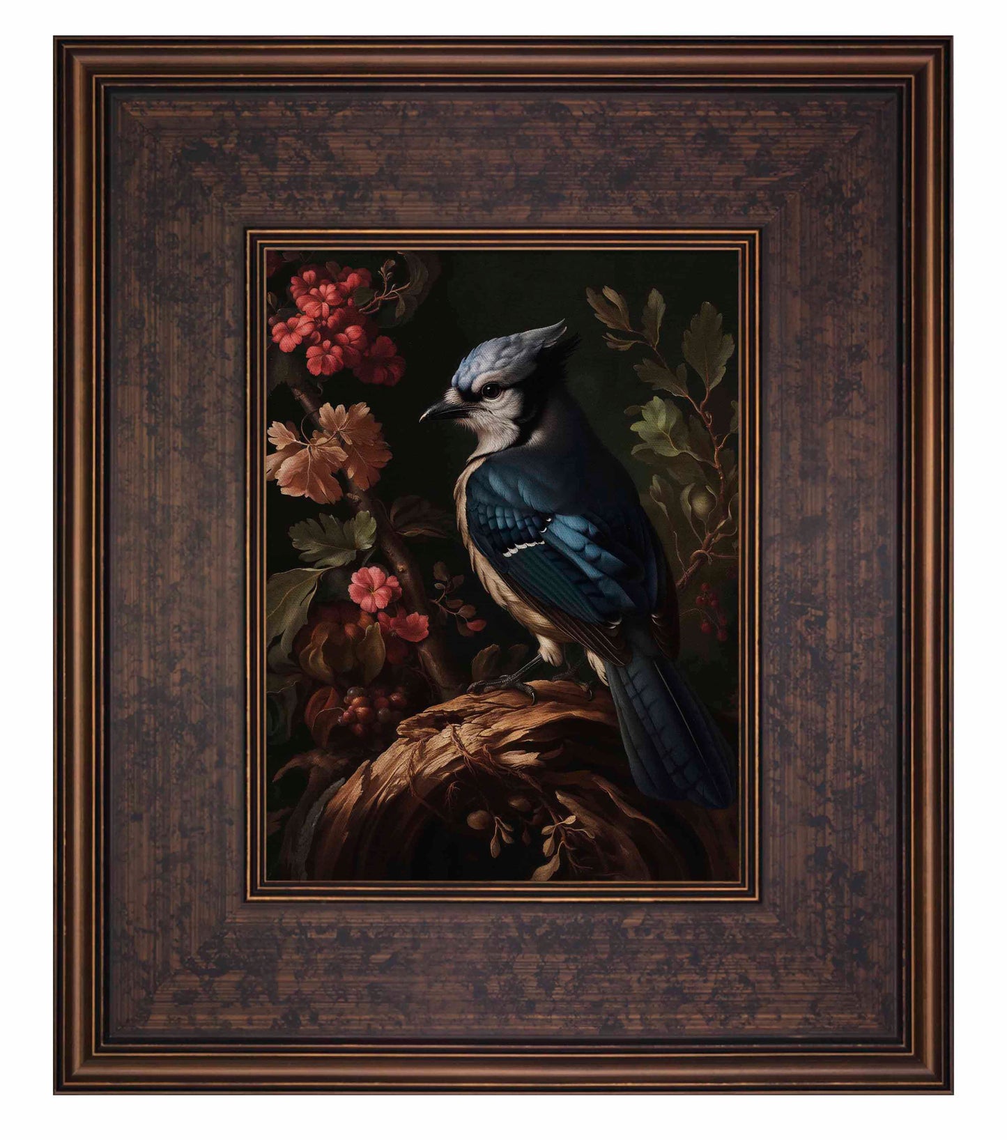 Elegance in Bloom - Blue Jay Amongst Flora - Limited Edition Canvas