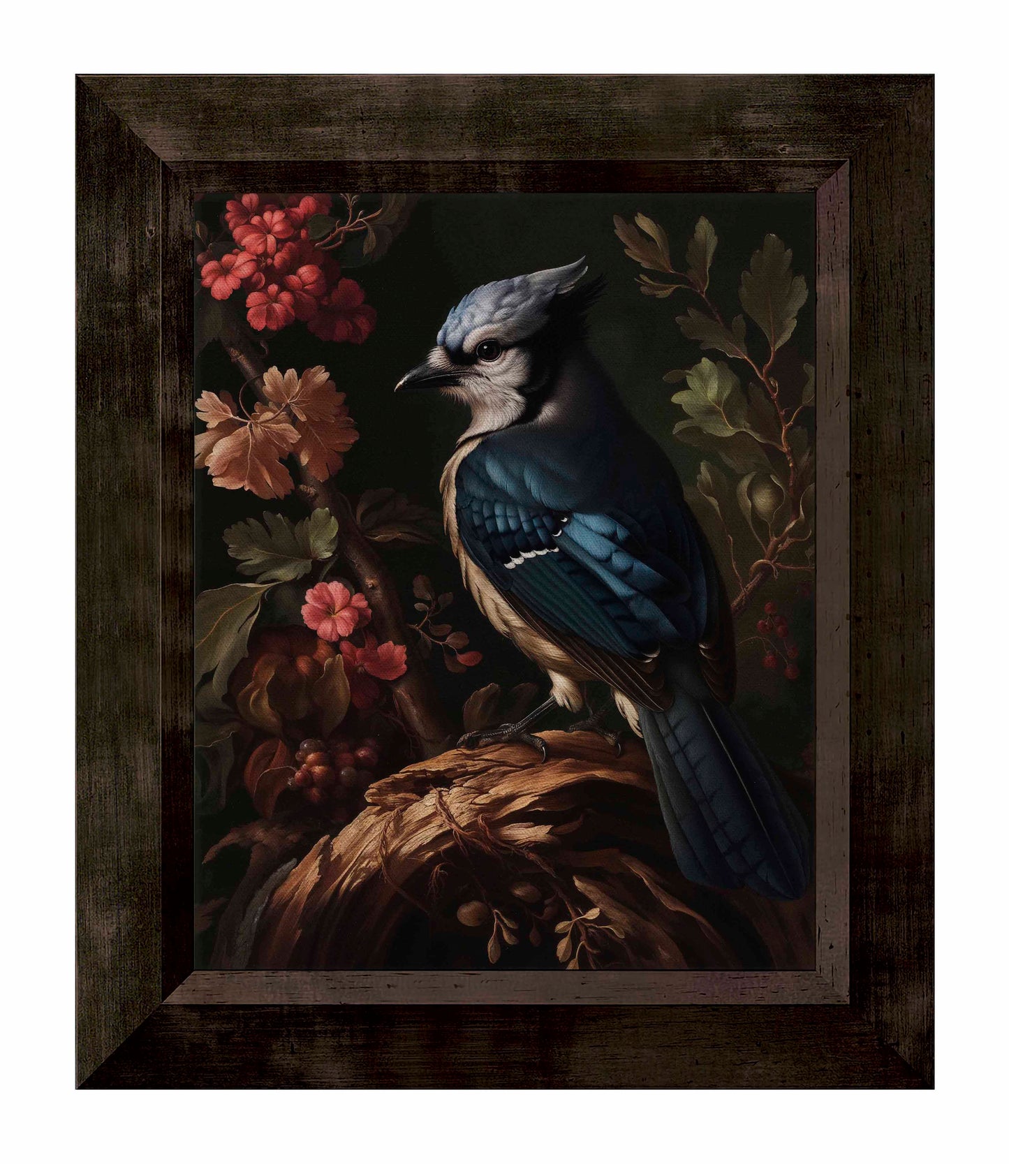 Elegance in Bloom - Blue Jay Amongst Flora - Limited Edition Canvas