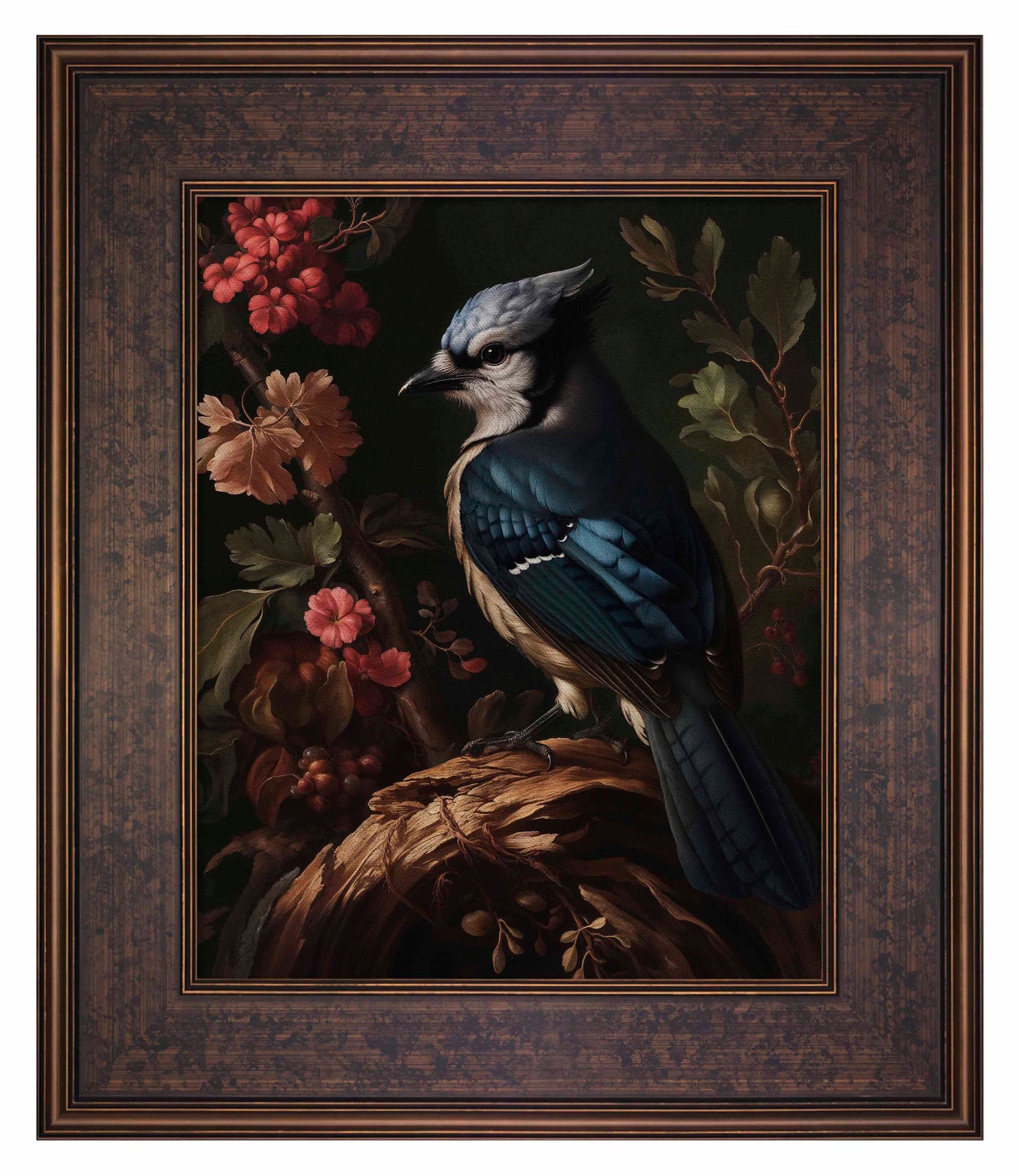 Elegance in Bloom - Blue Jay Amongst Flora - Limited Edition Canvas