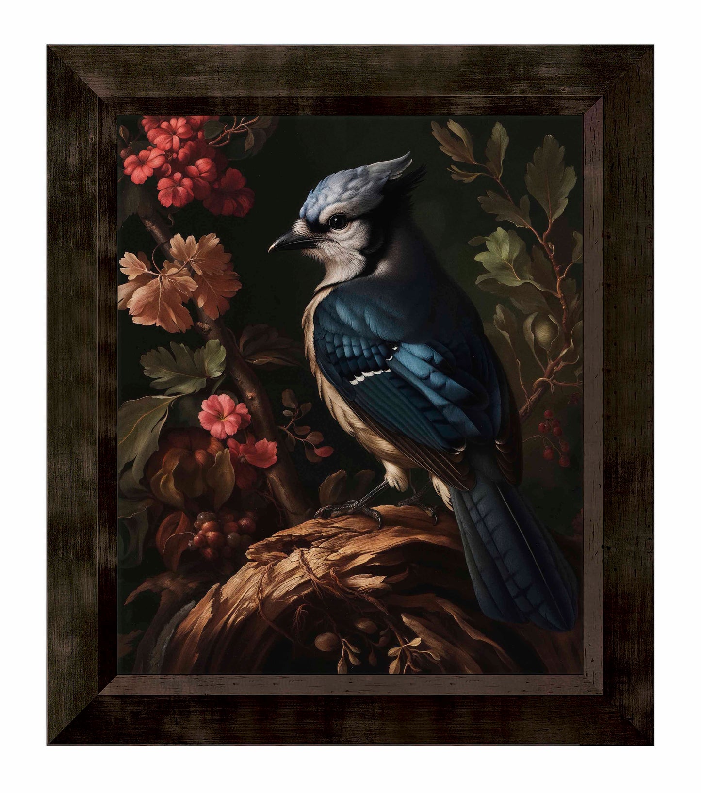 Elegance in Bloom - Blue Jay Amongst Flora - Limited Edition Canvas