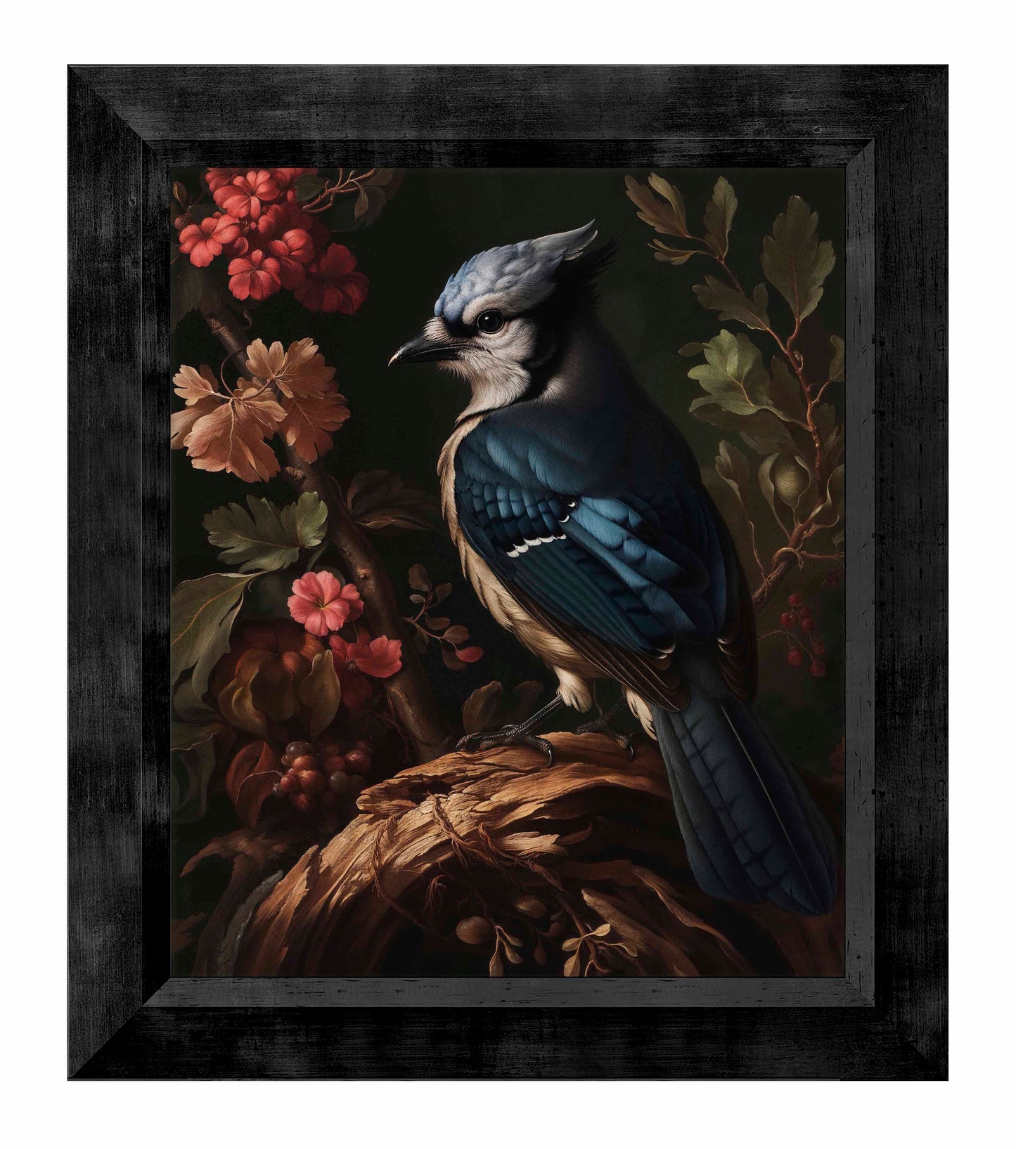 Elegance in Bloom - Blue Jay Amongst Flora - Limited Edition Canvas