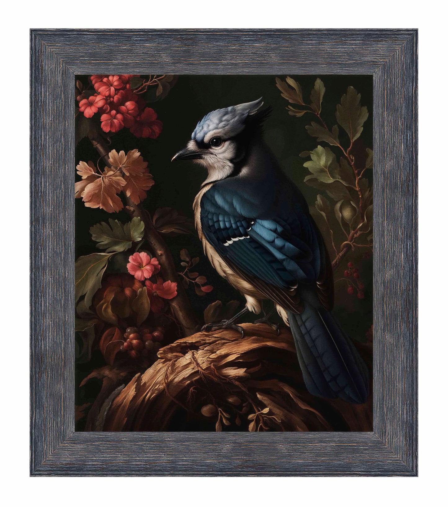 Elegance in Bloom - Blue Jay Amongst Flora - Limited Edition Canvas