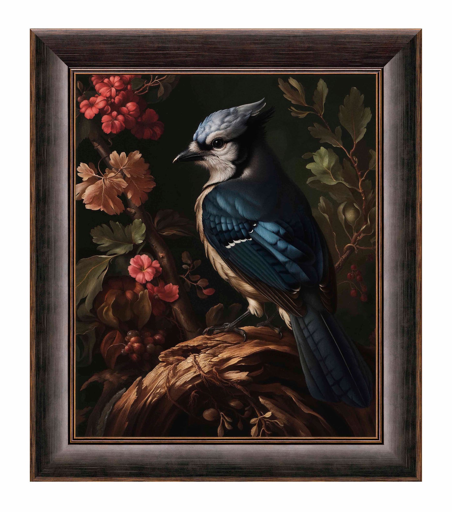 Elegance in Bloom - Blue Jay Amongst Flora - Limited Edition Canvas
