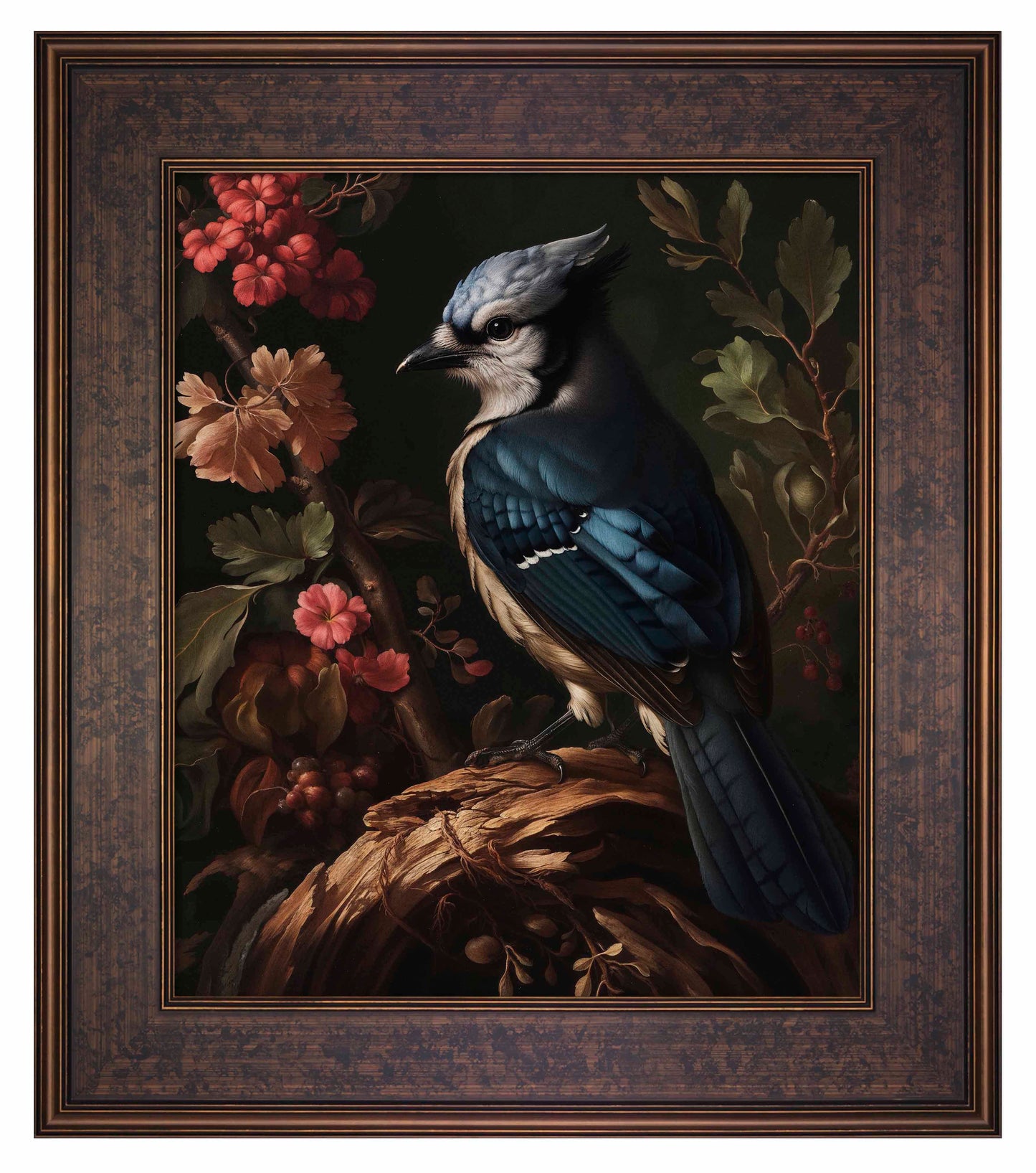 Elegance in Bloom - Blue Jay Amongst Flora - Limited Edition Canvas