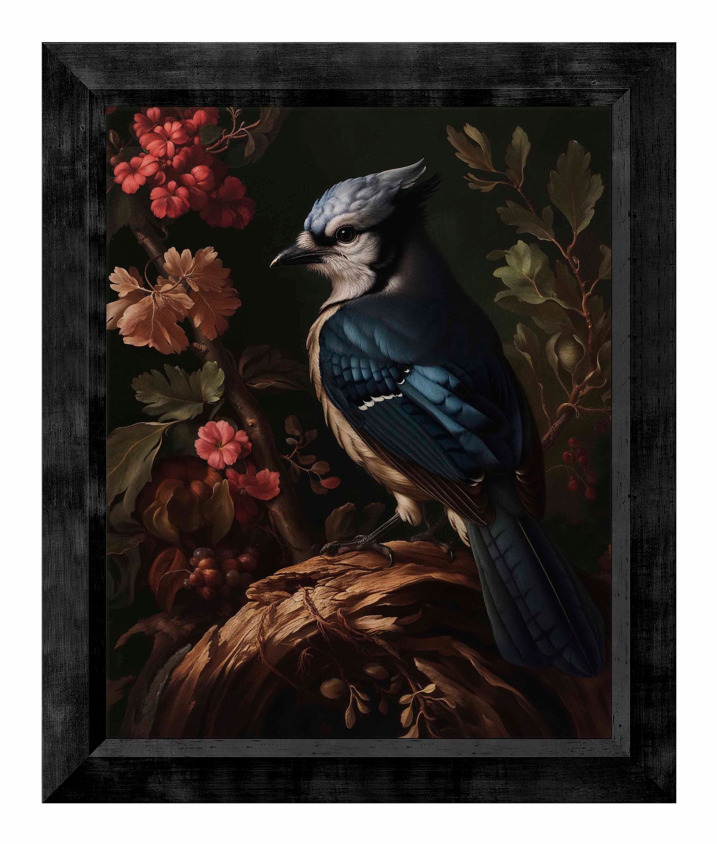 Elegance in Bloom - Blue Jay Amongst Flora - Limited Edition Canvas