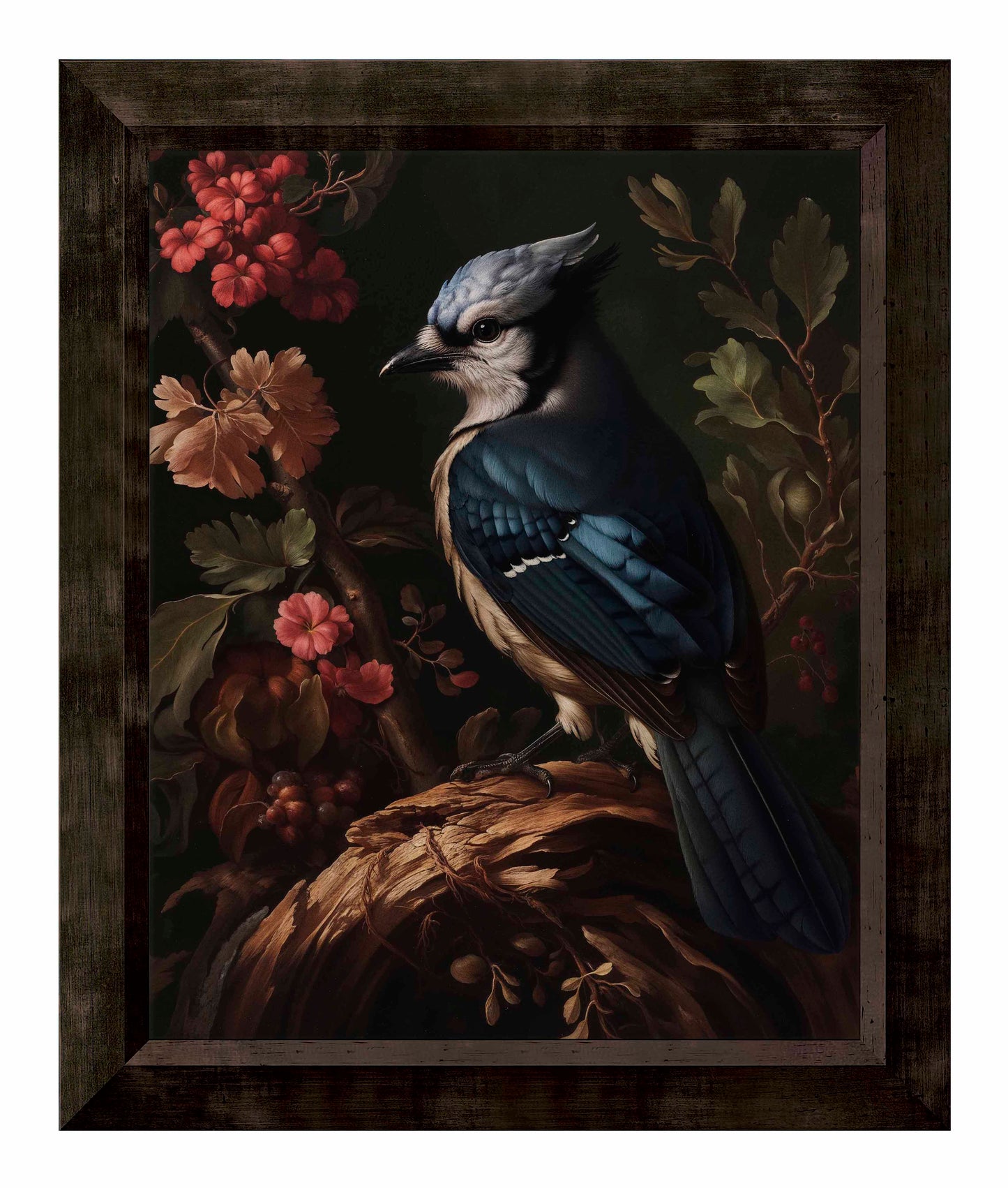 Elegance in Bloom - Blue Jay Amongst Flora - Limited Edition Canvas