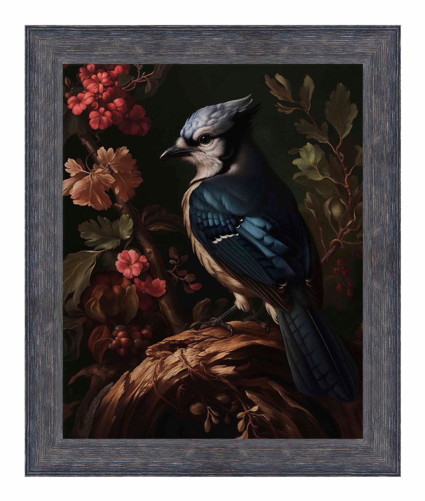 Elegance in Bloom - Blue Jay Amongst Flora - Limited Edition Canvas