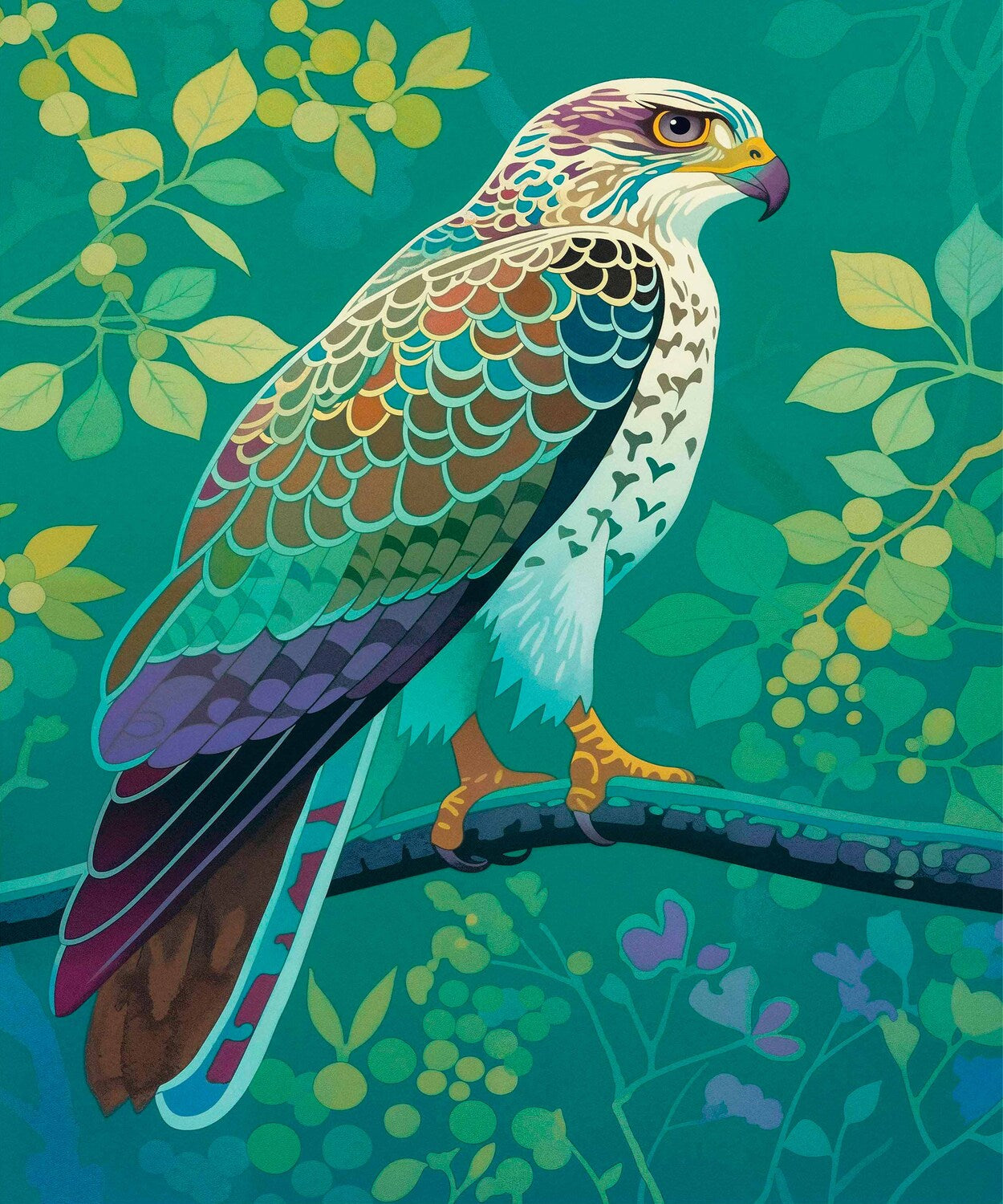 Vibrant Vigil - Hawk in Lush Canopy - Limited Edition Canvas