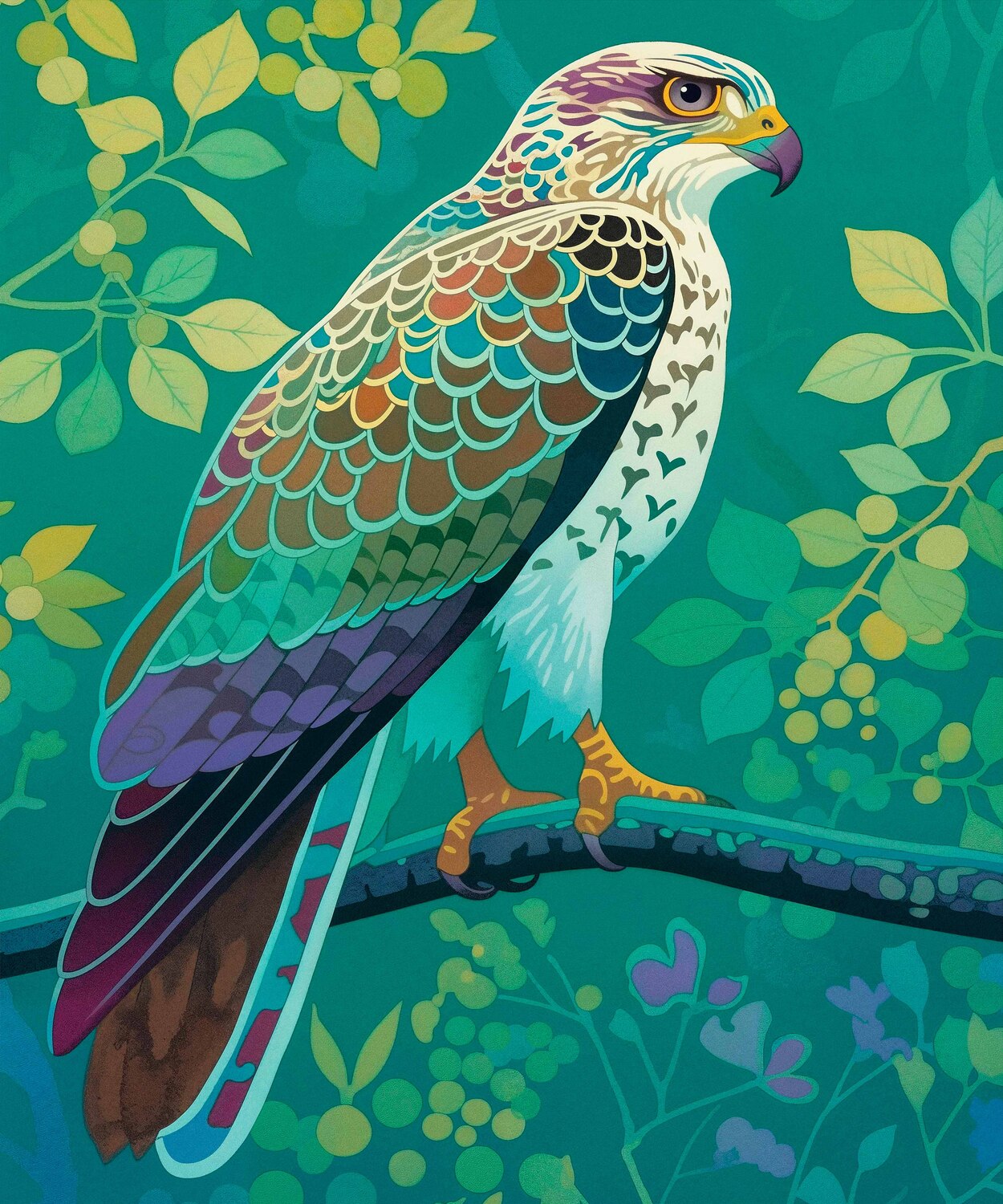 Vibrant Vigil - Hawk in Lush Canopy - Limited Edition Canvas