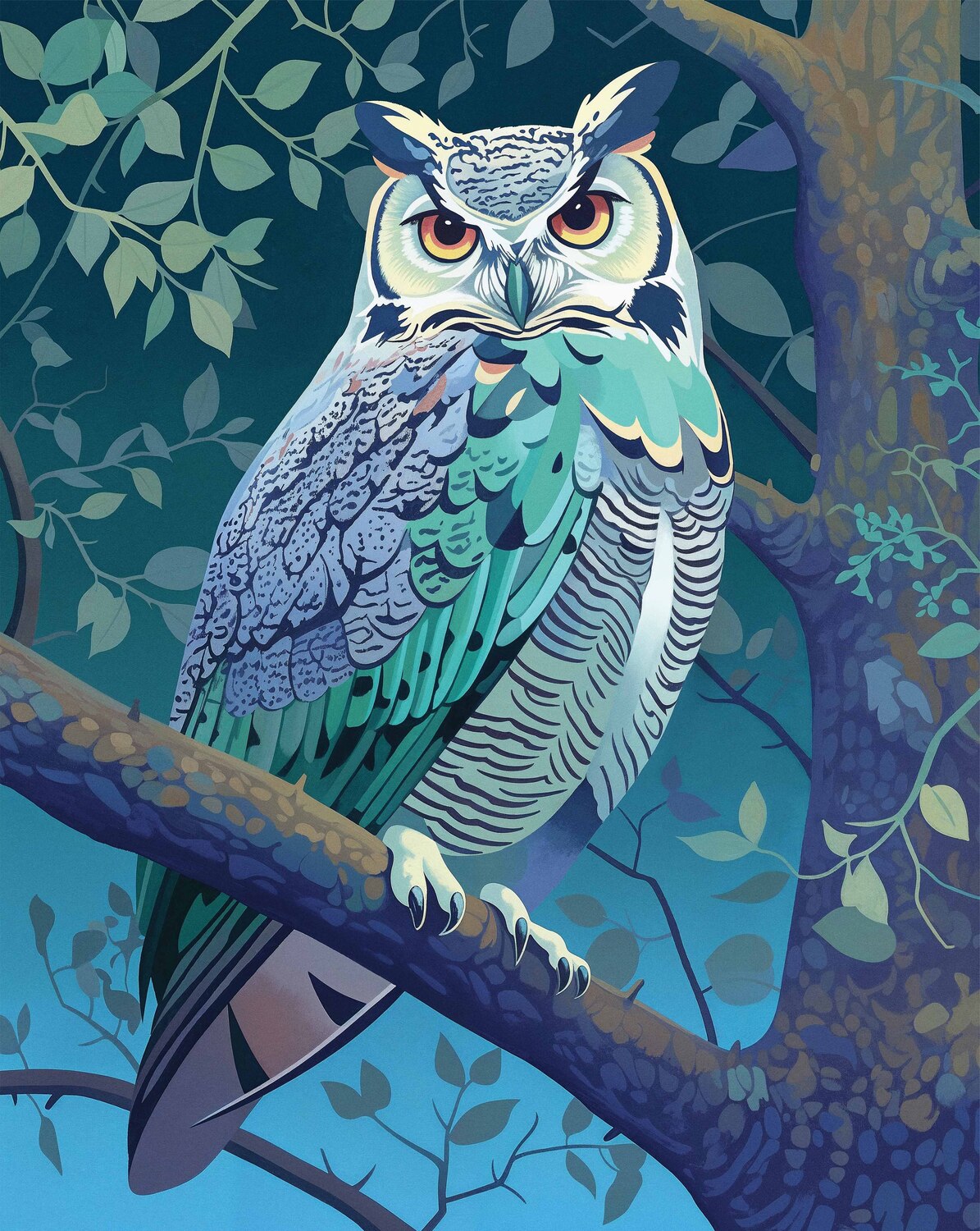 Enchanted Vigil - Owl in Twilight Canopy - Limited Edition Canvas