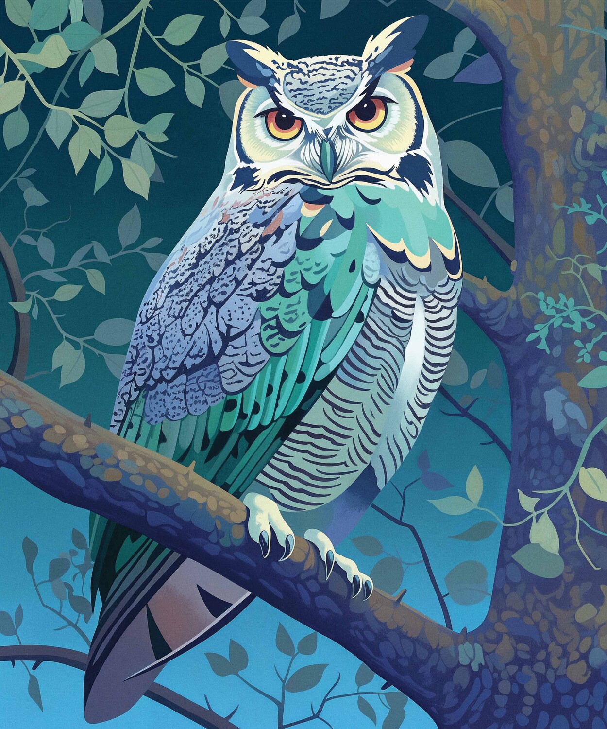 Enchanted Vigil - Owl in Twilight Canopy - Limited Edition Canvas