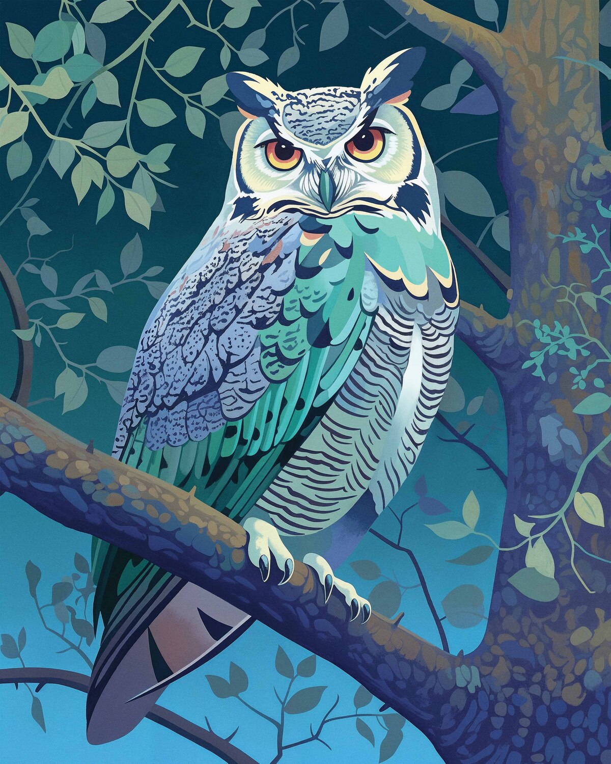 Enchanted Vigil - Owl in Twilight Canopy - Limited Edition Canvas