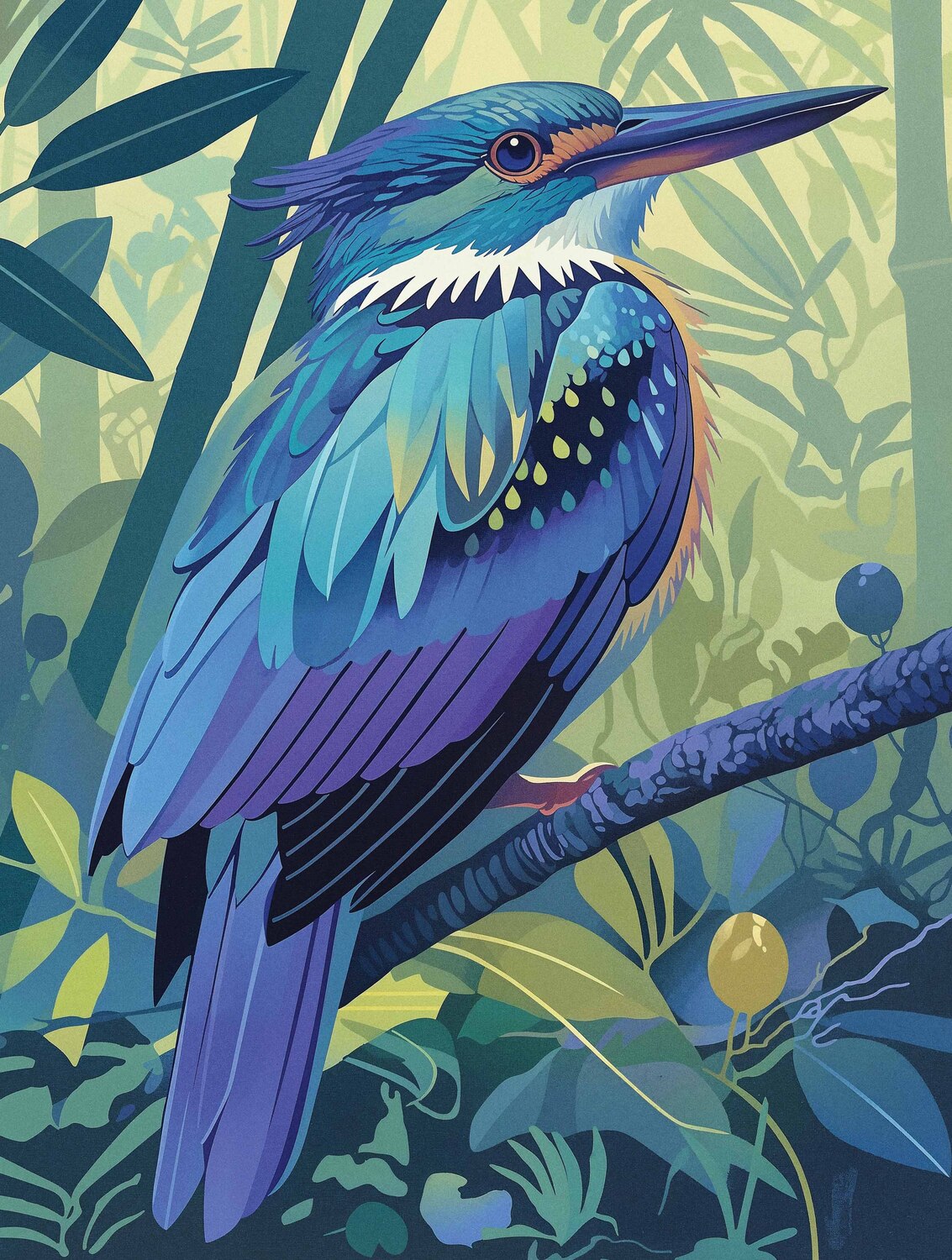 Tropical Splendor - Kingfisher in Lush Jungle - Limited Edition Canvas