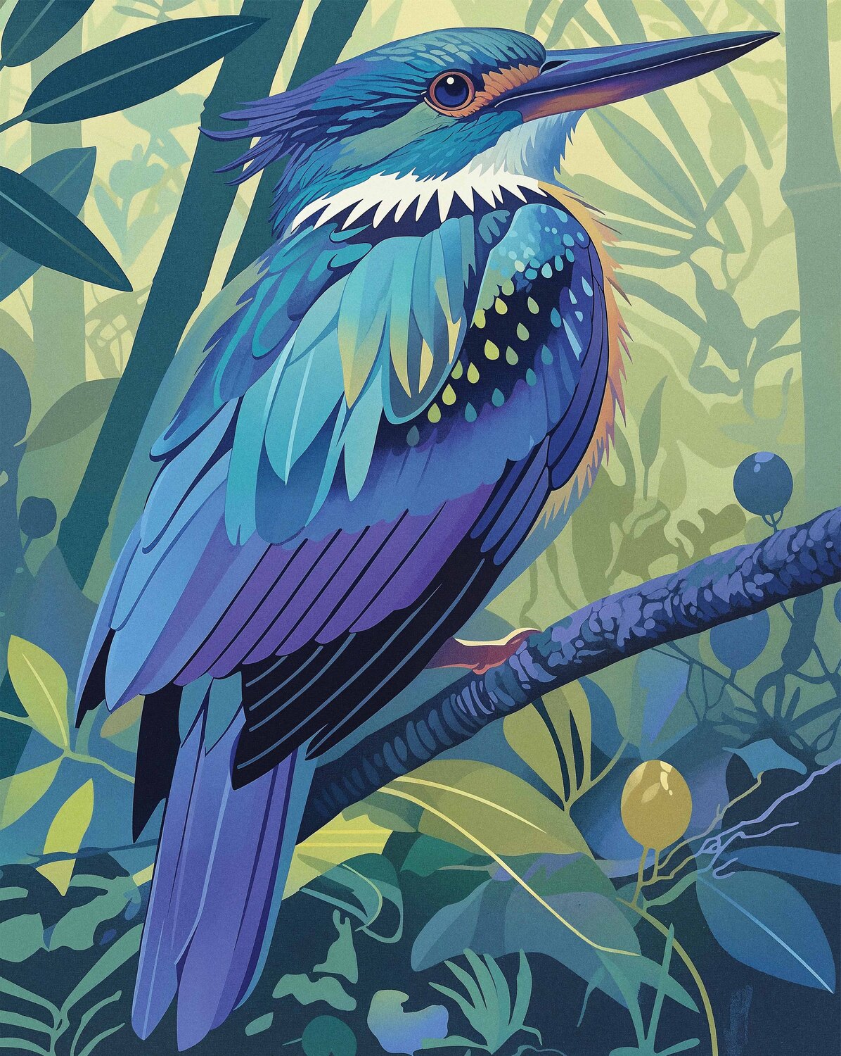 Tropical Splendor - Kingfisher in Lush Jungle - Limited Edition Canvas