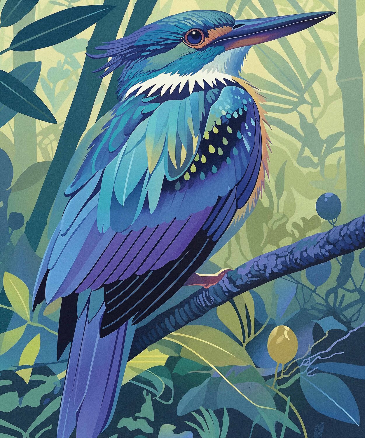 Tropical Splendor - Kingfisher in Lush Jungle - Limited Edition Canvas