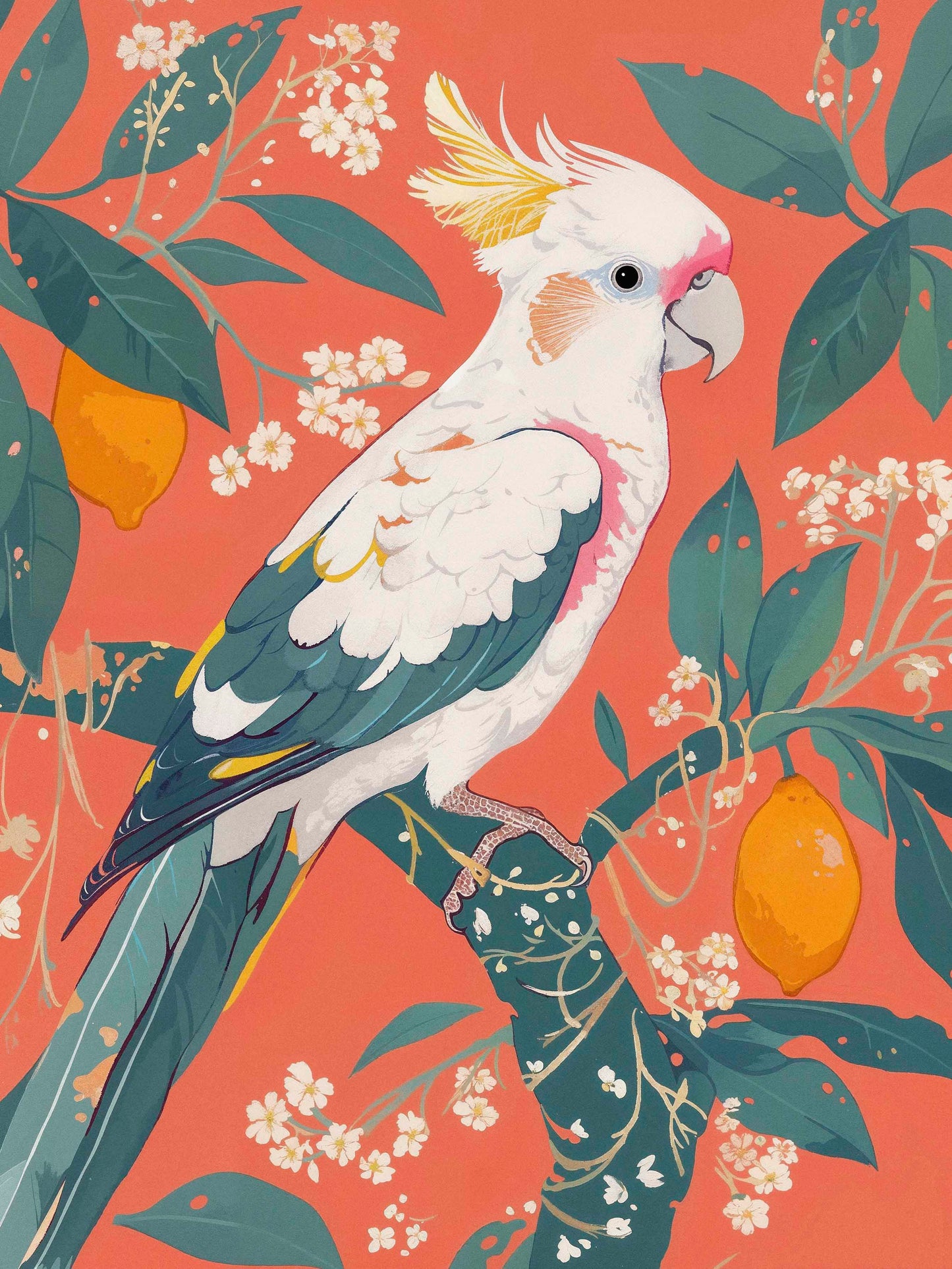 Lemon Grove Serenade - Cockatoo Amidst Citrus Blooms - Limited Edition Canvas
