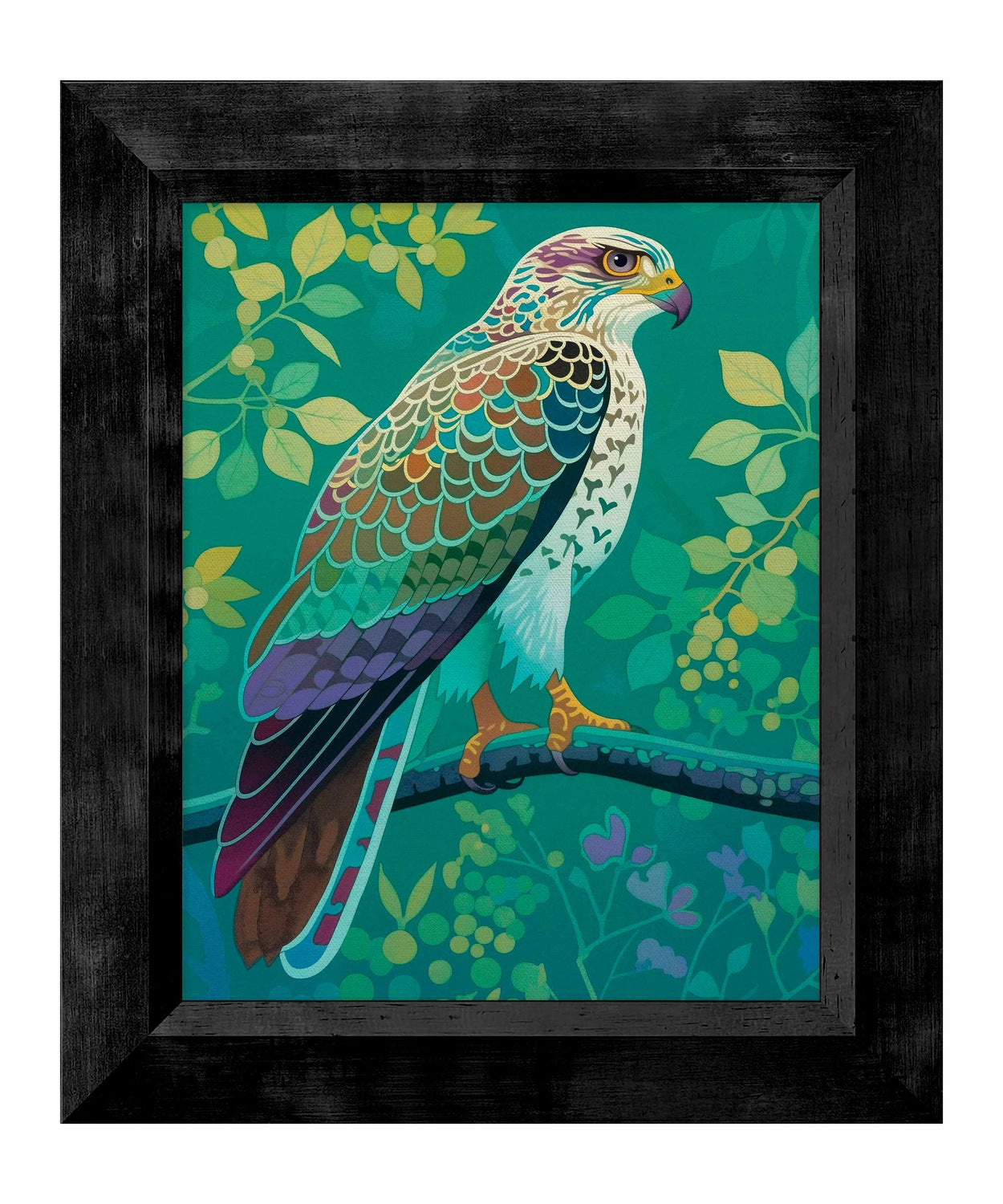Vibrant Vigil - Hawk in Lush Canopy - Limited Edition Canvas
