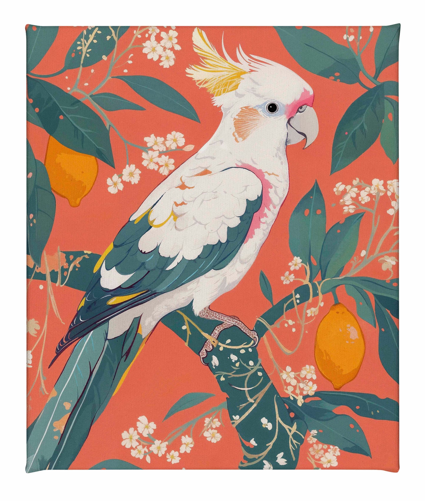 Lemon Grove Serenade - Cockatoo Amidst Citrus Blooms - Gallery Wrapped Canvas