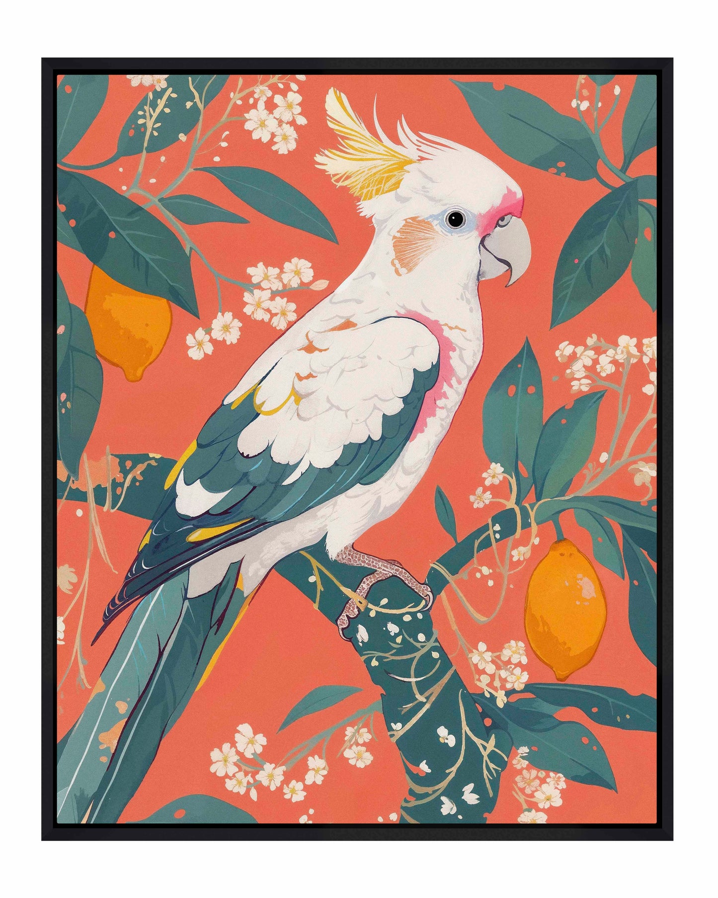 Lemon Grove Serenade - Cockatoo Amidst Citrus Blooms - Gallery Wrapped Canvas