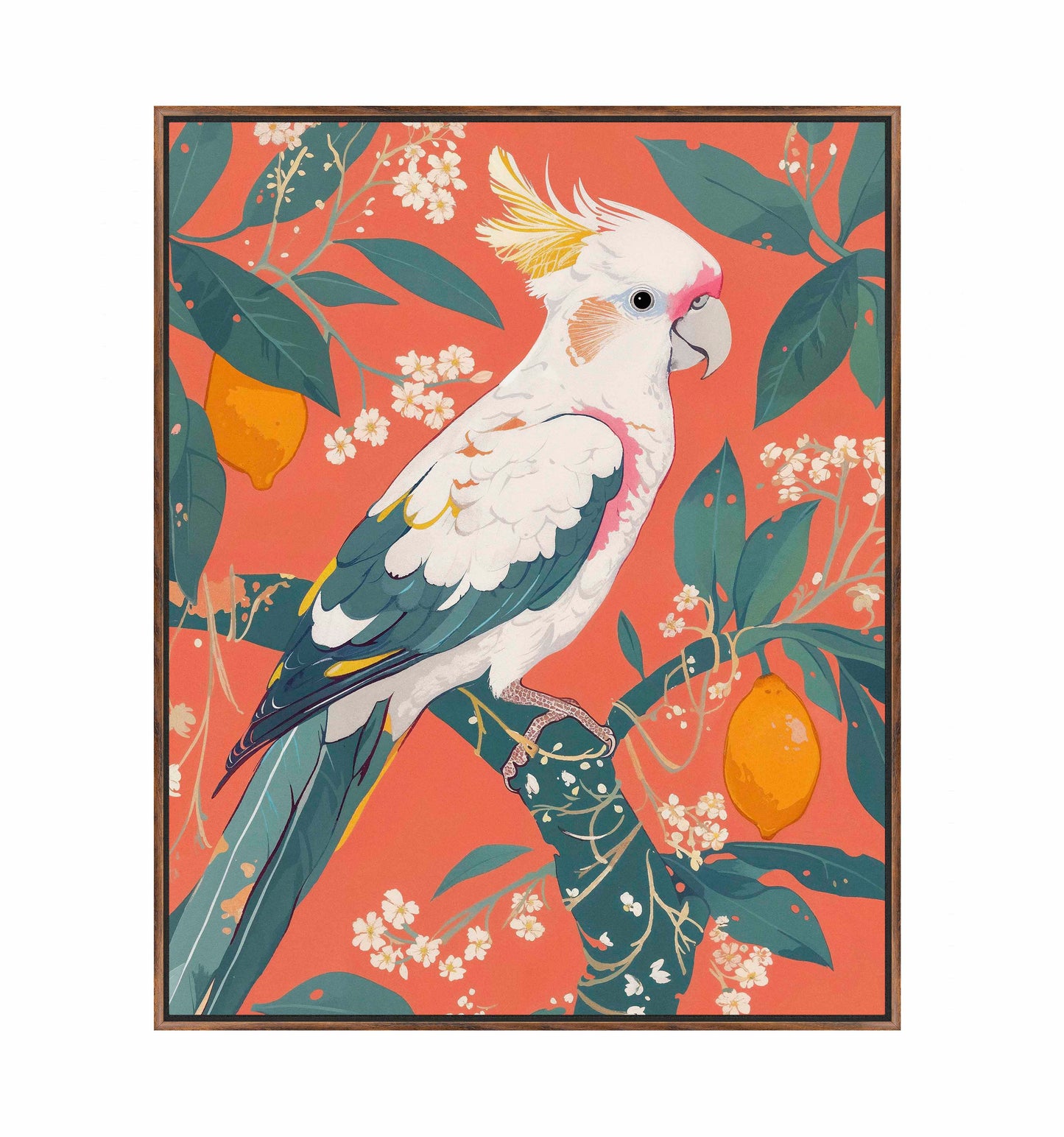 Lemon Grove Serenade - Cockatoo Amidst Citrus Blooms - Gallery Wrapped Canvas