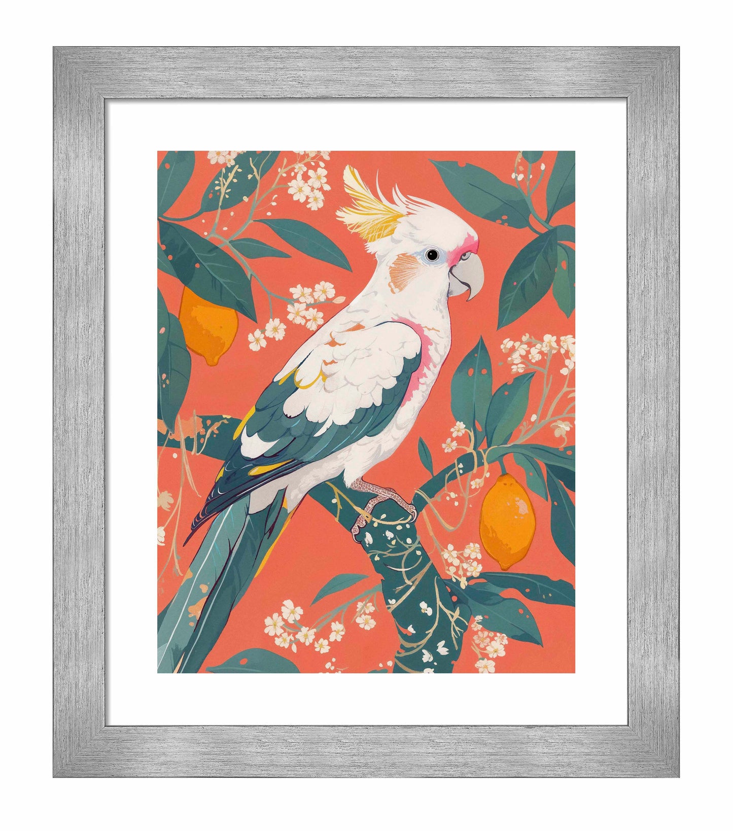 Lemon Grove Serenade - Cockatoo Amidst Citrus Blooms - Art Prints