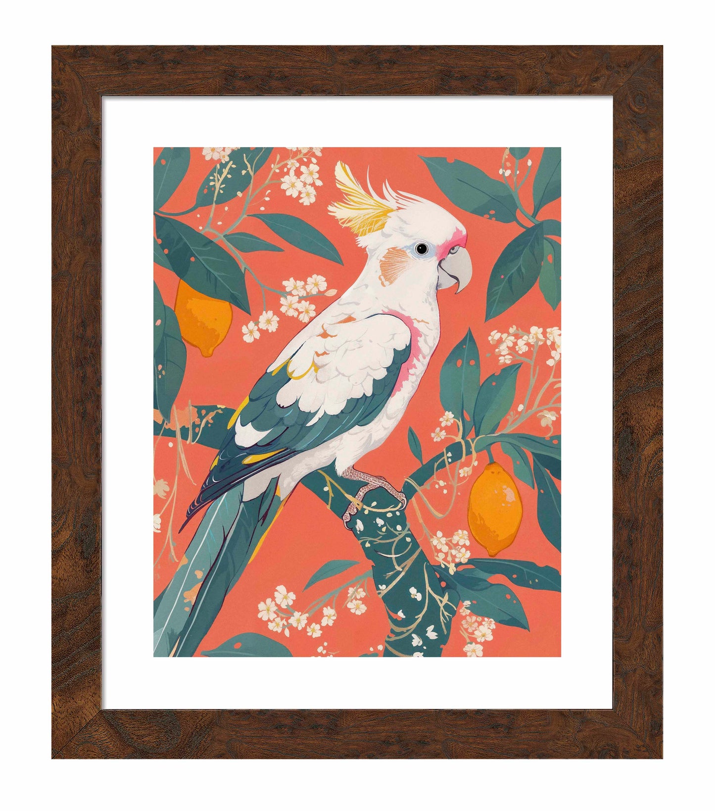 Lemon Grove Serenade - Cockatoo Amidst Citrus Blooms - Art Prints