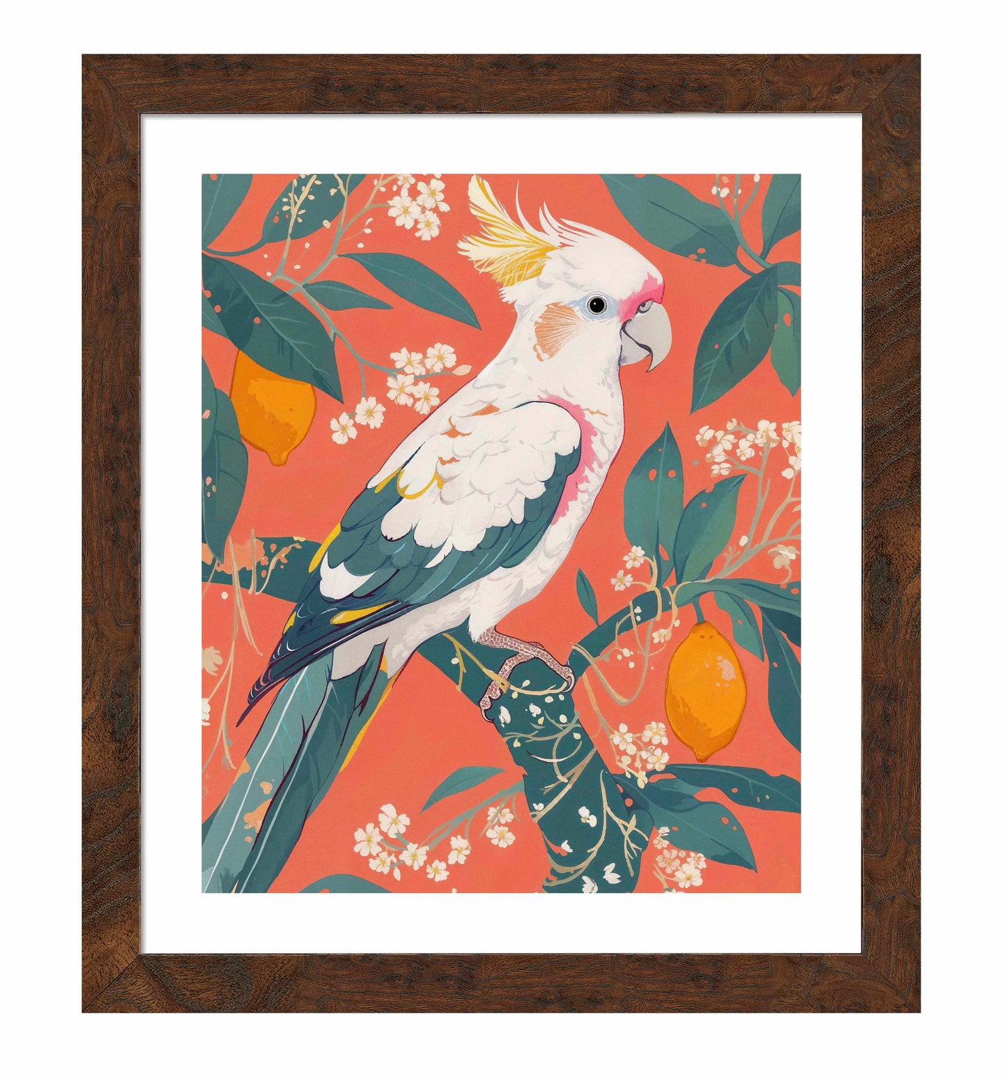 Lemon Grove Serenade - Cockatoo Amidst Citrus Blooms - Art Prints