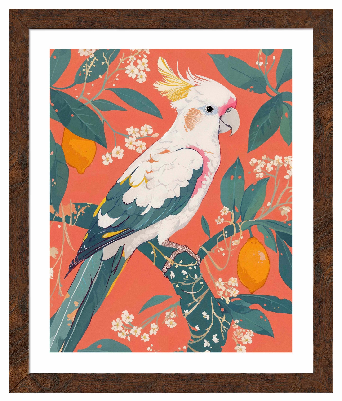 Lemon Grove Serenade - Cockatoo Amidst Citrus Blooms - Art Prints